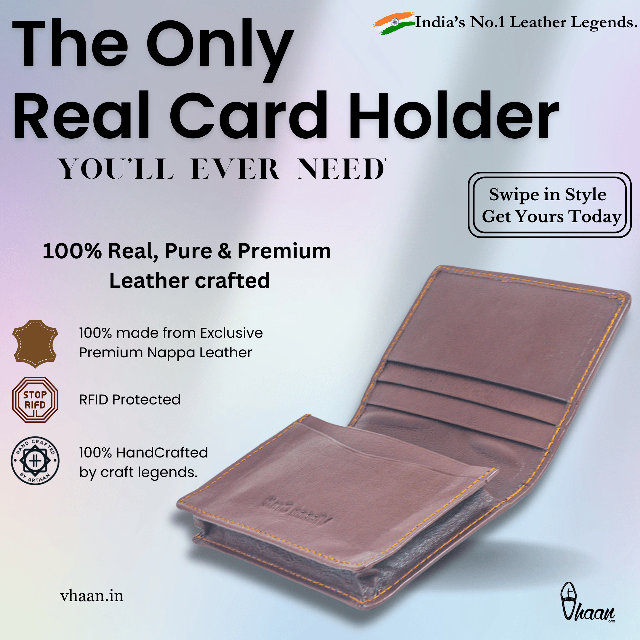 Premium Leather Card Holder with Protective Cover by Vhaan - Tan