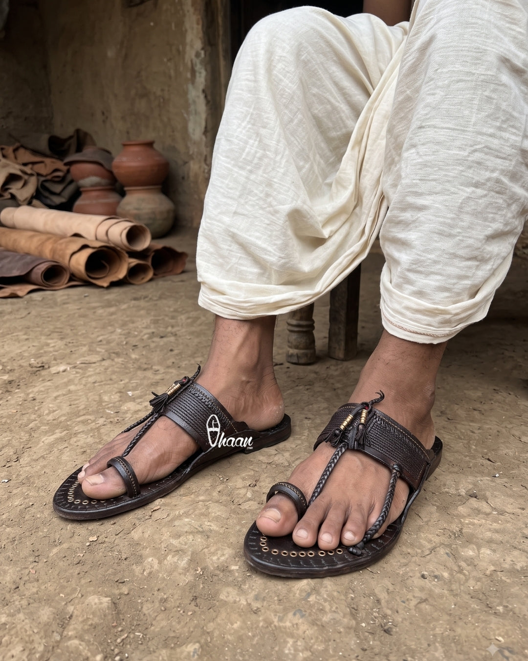 Dark brown senapati kapshi kolhapuri chappal for men (with sound)