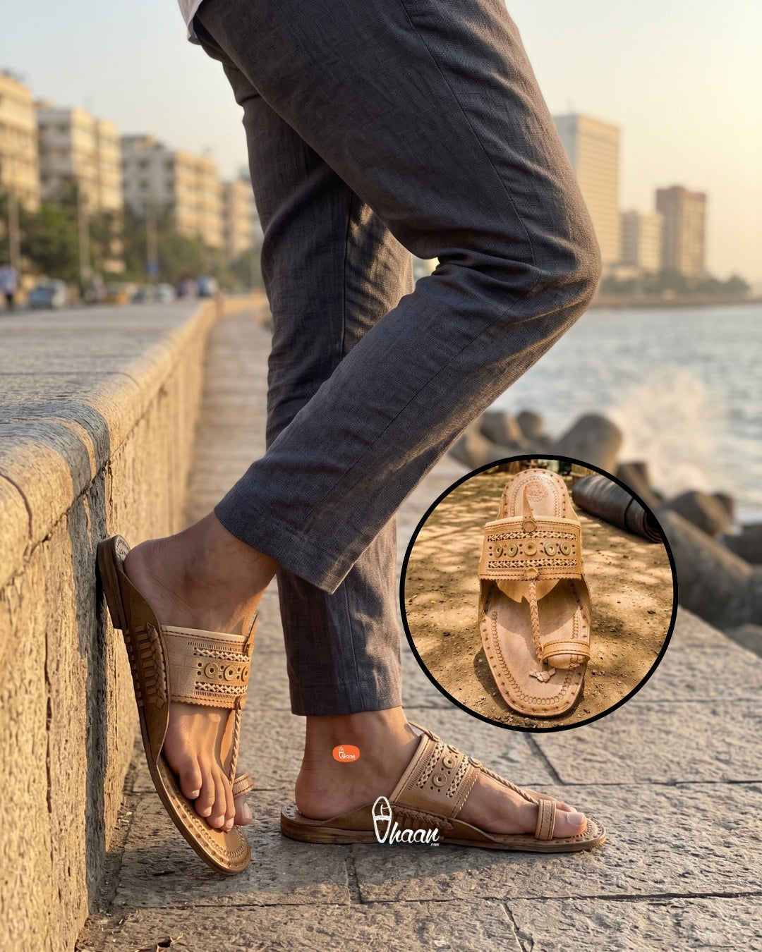 Special Moja(T) Shape Broad Kolhapuri Chappal For Men Barabandi Punch Belt Design