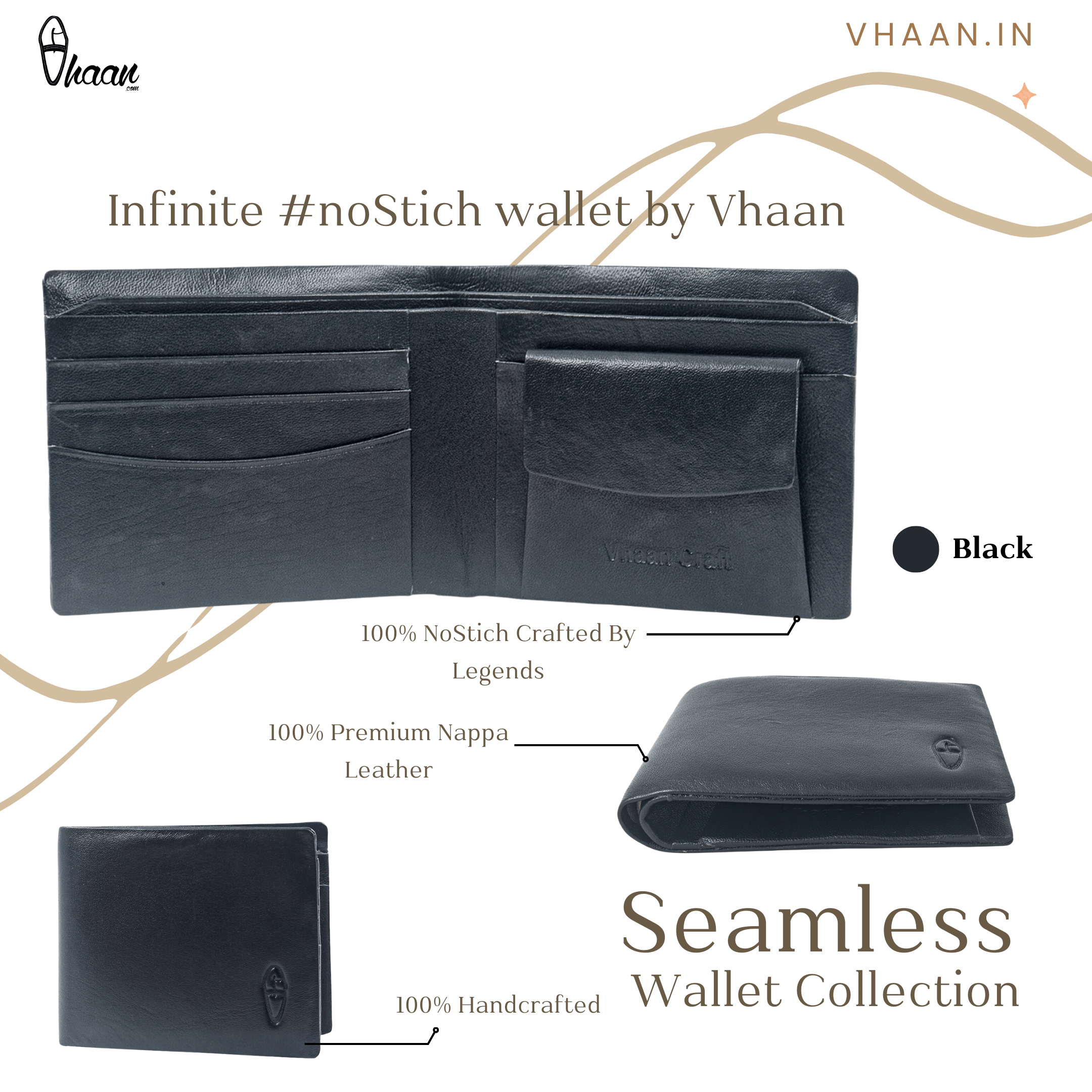 Seamless Elegance: RFID-Protected Stitchless Premium NAPPA Leather Wallets for Men - Black