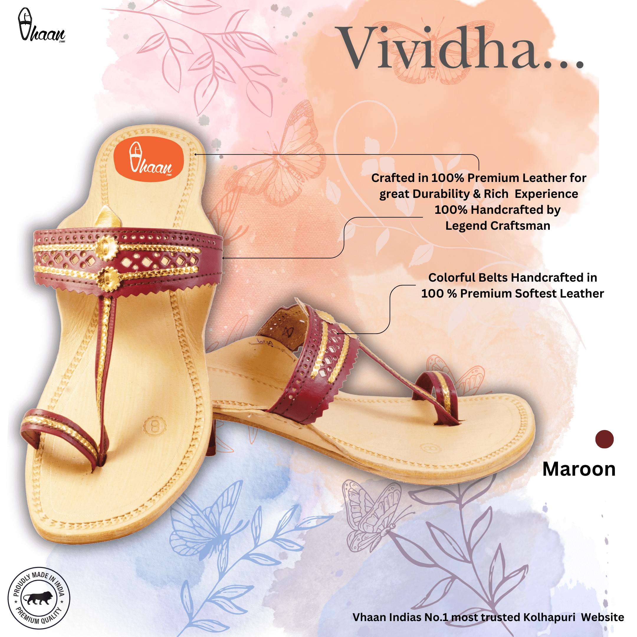 Maroon Color Soft Kolhapuri Chappal for women by vhaan