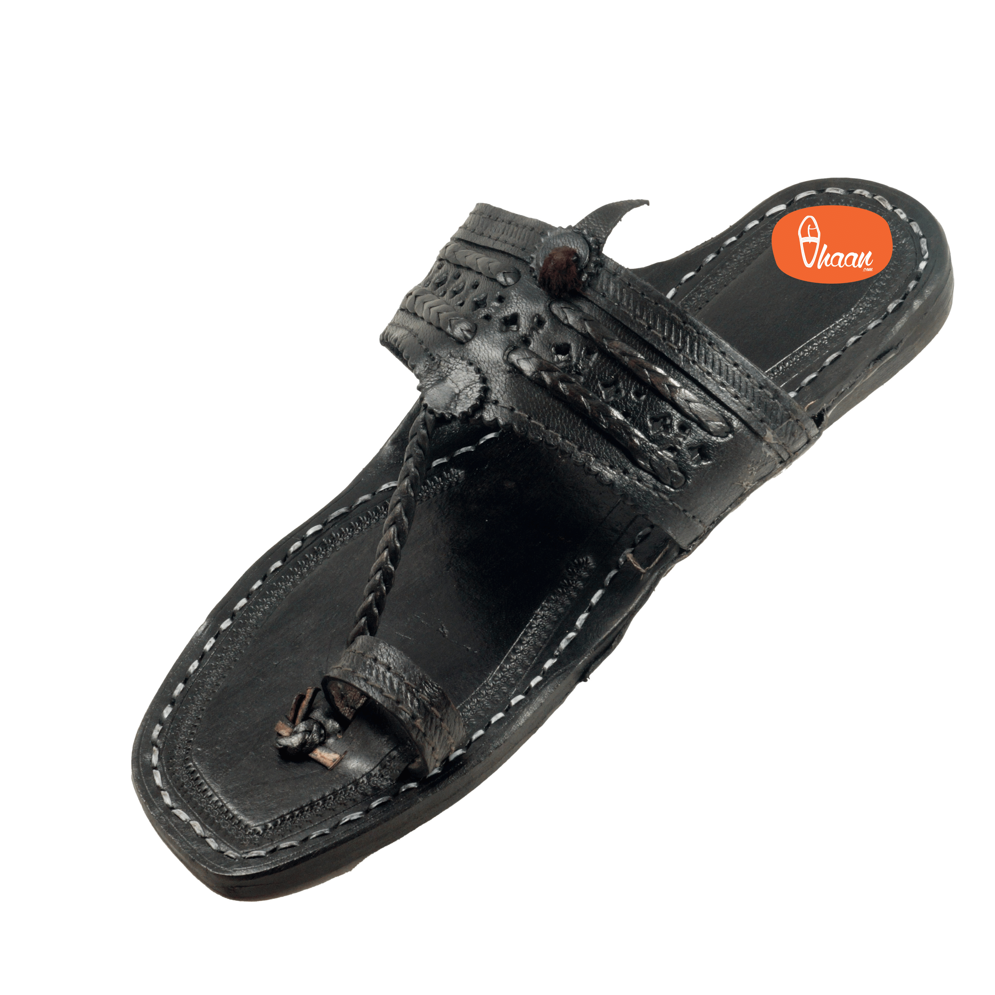 Original black handstitched kolhapuri chappal for men