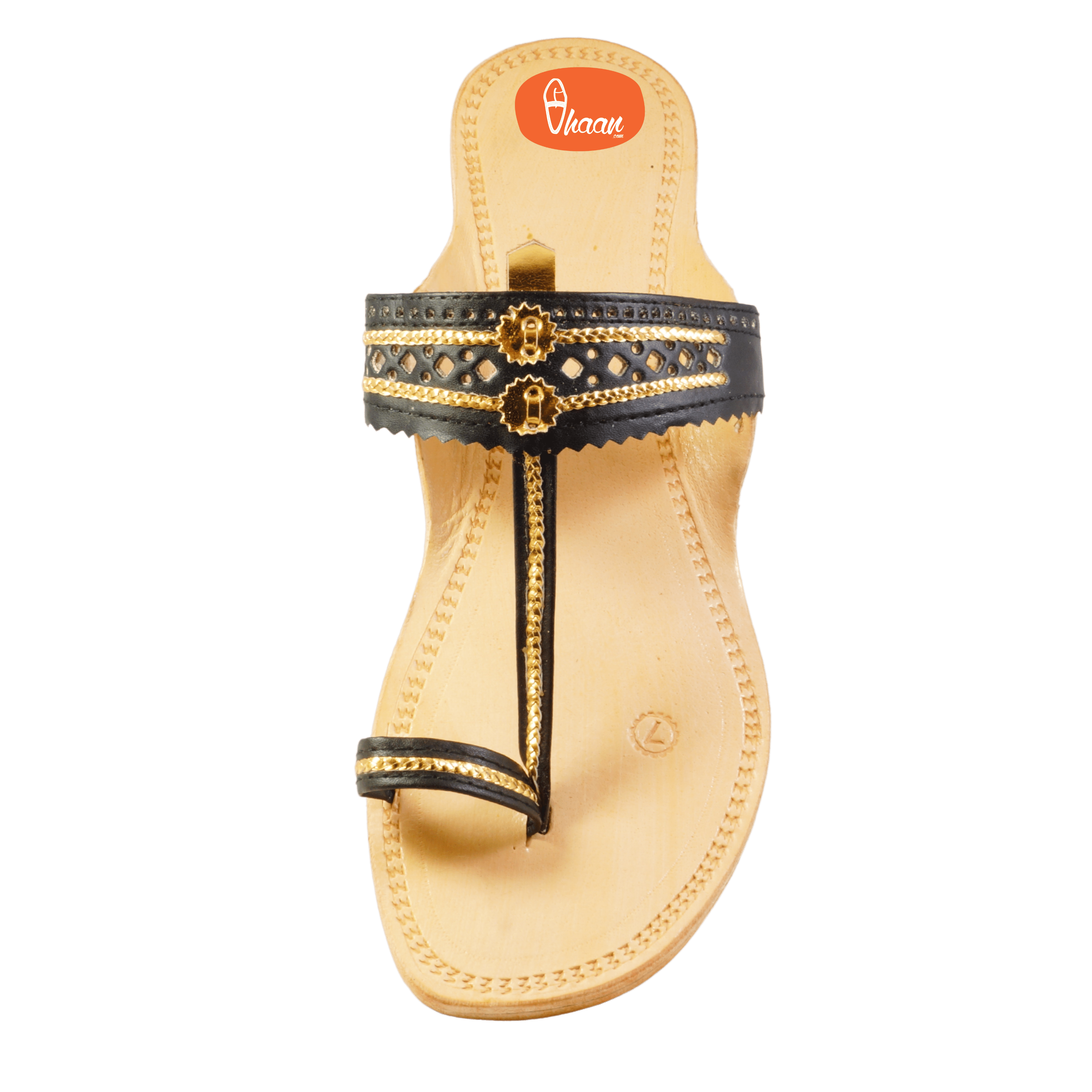 Black & Gold Color Soft Kolhapuri Chappal for women by vhaan