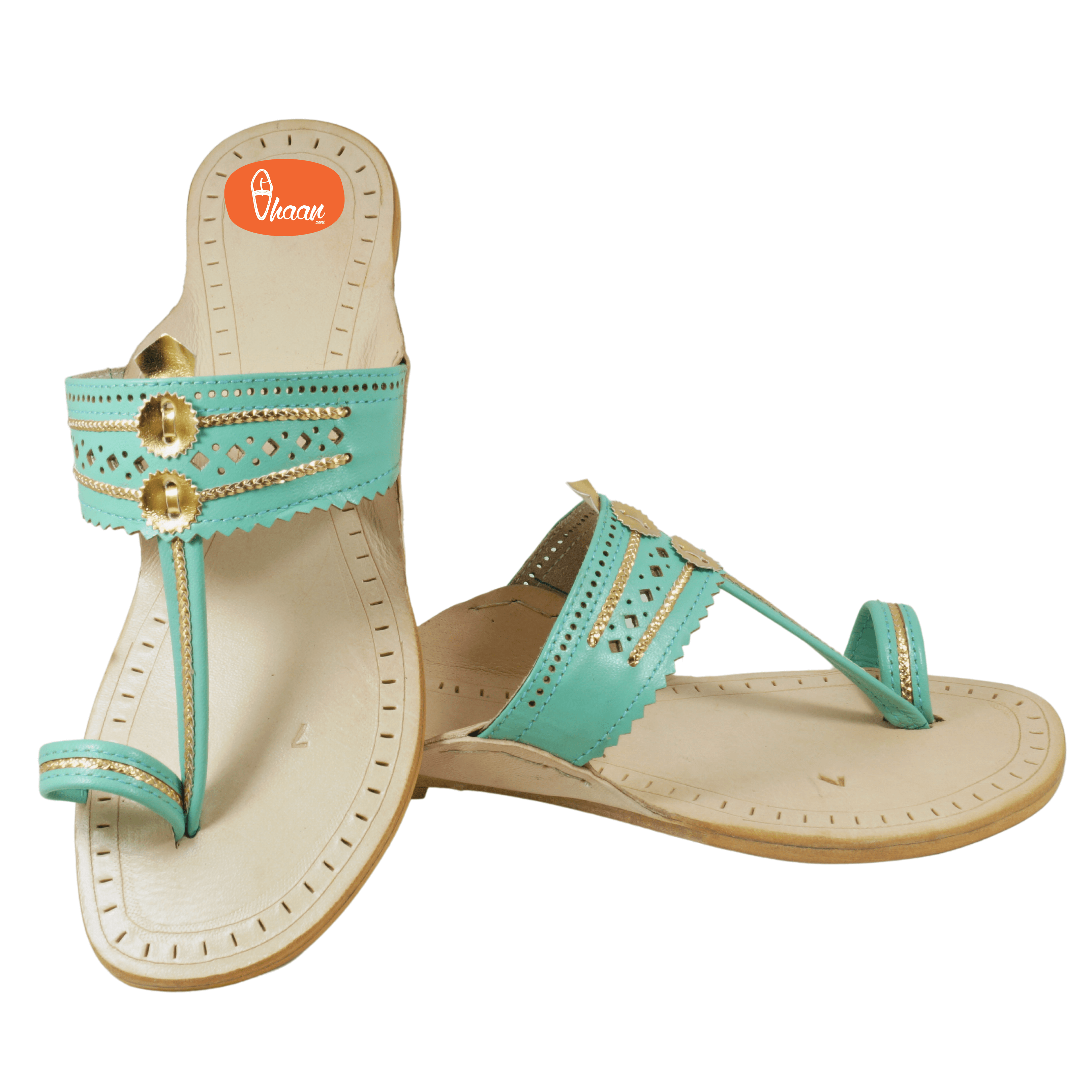 Sky Blue Pure Leather Ladies Kolhapuri by Vhaan
