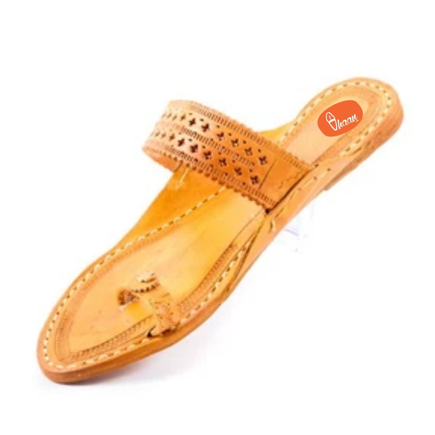 Yellow Ladies Kolhapuri chappal without wadi punched belt