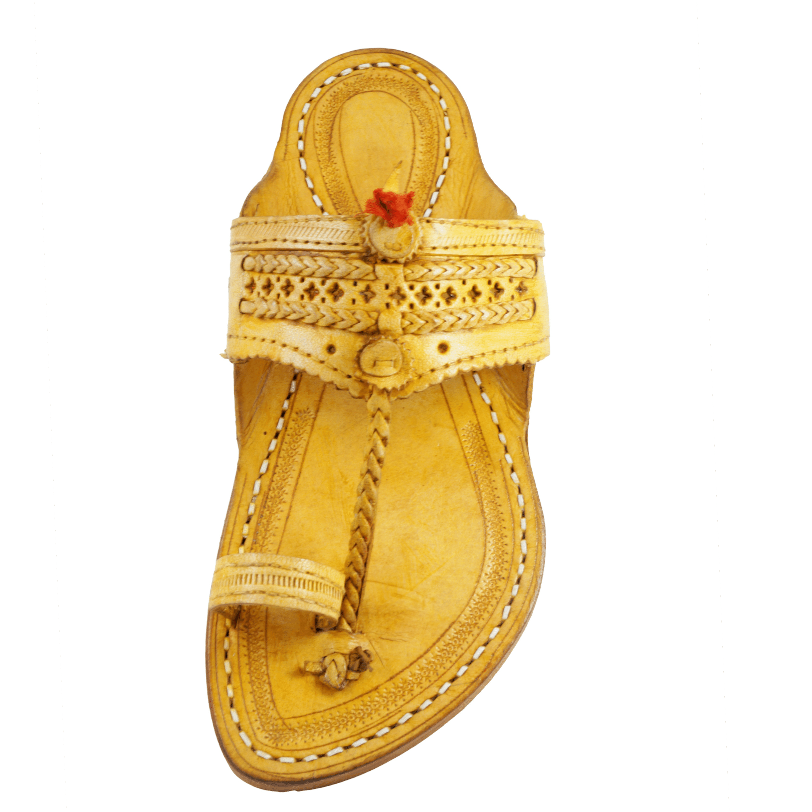 Single wadi Yellow Pure Leather Kapashi Kolhapuri Chappal For Men | Vhaan