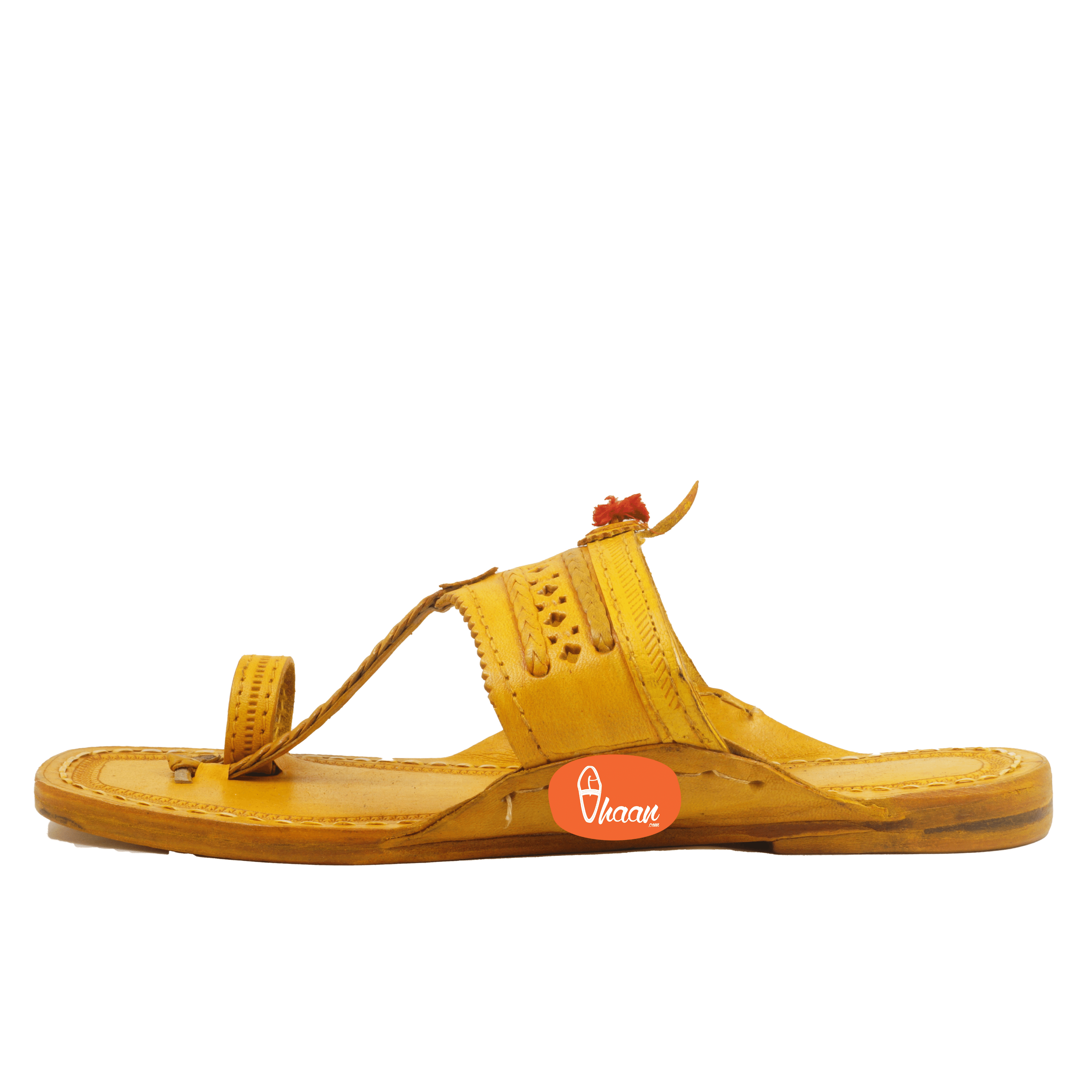 Original yellow handstitched kolhapuri chappal for men