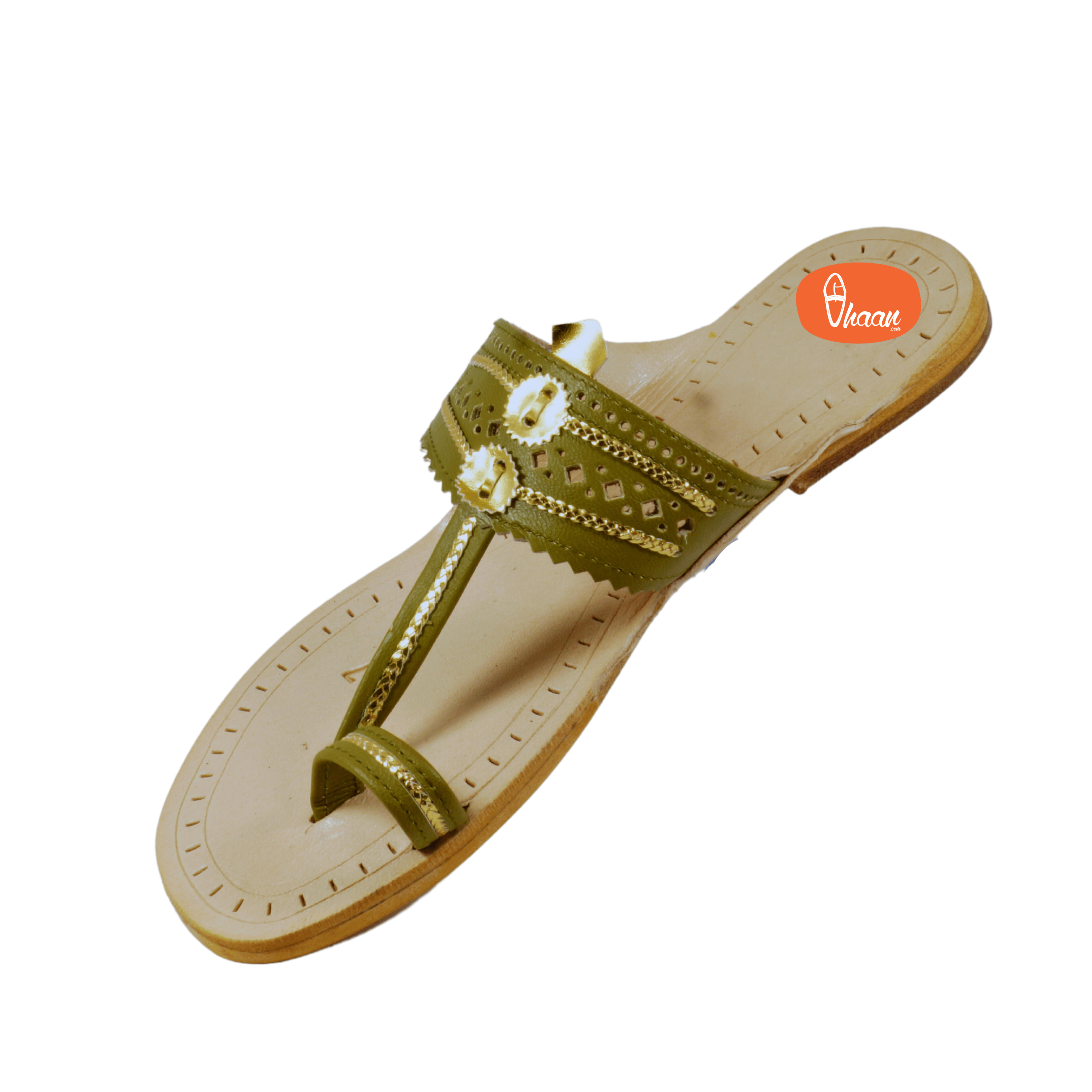 Olive Green Pure Leather Ladies Kolhapuri by Vhaan