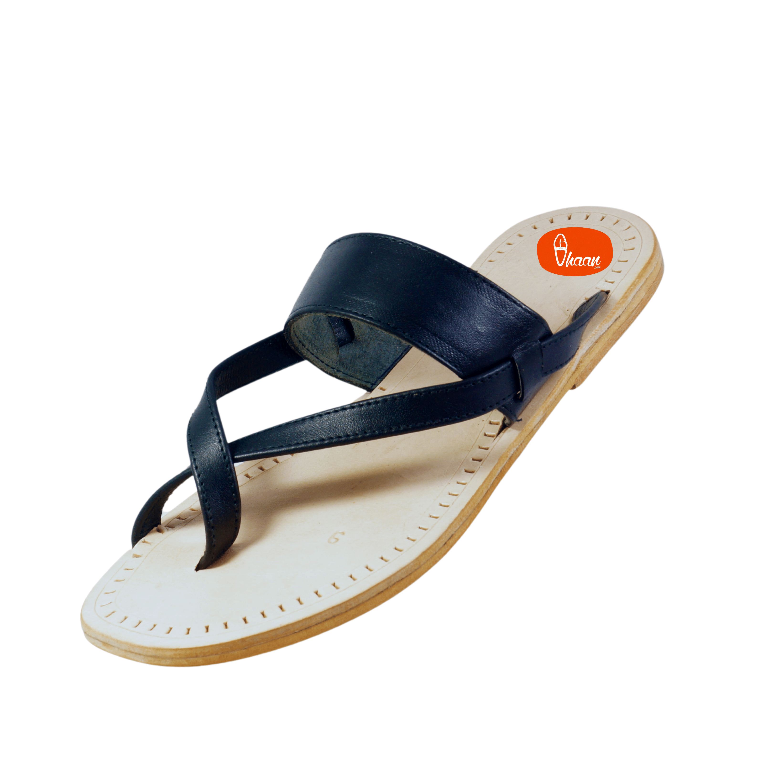 Double wadi Gandhi Design Pure Leather Black Color Soft Kolhapuri for men