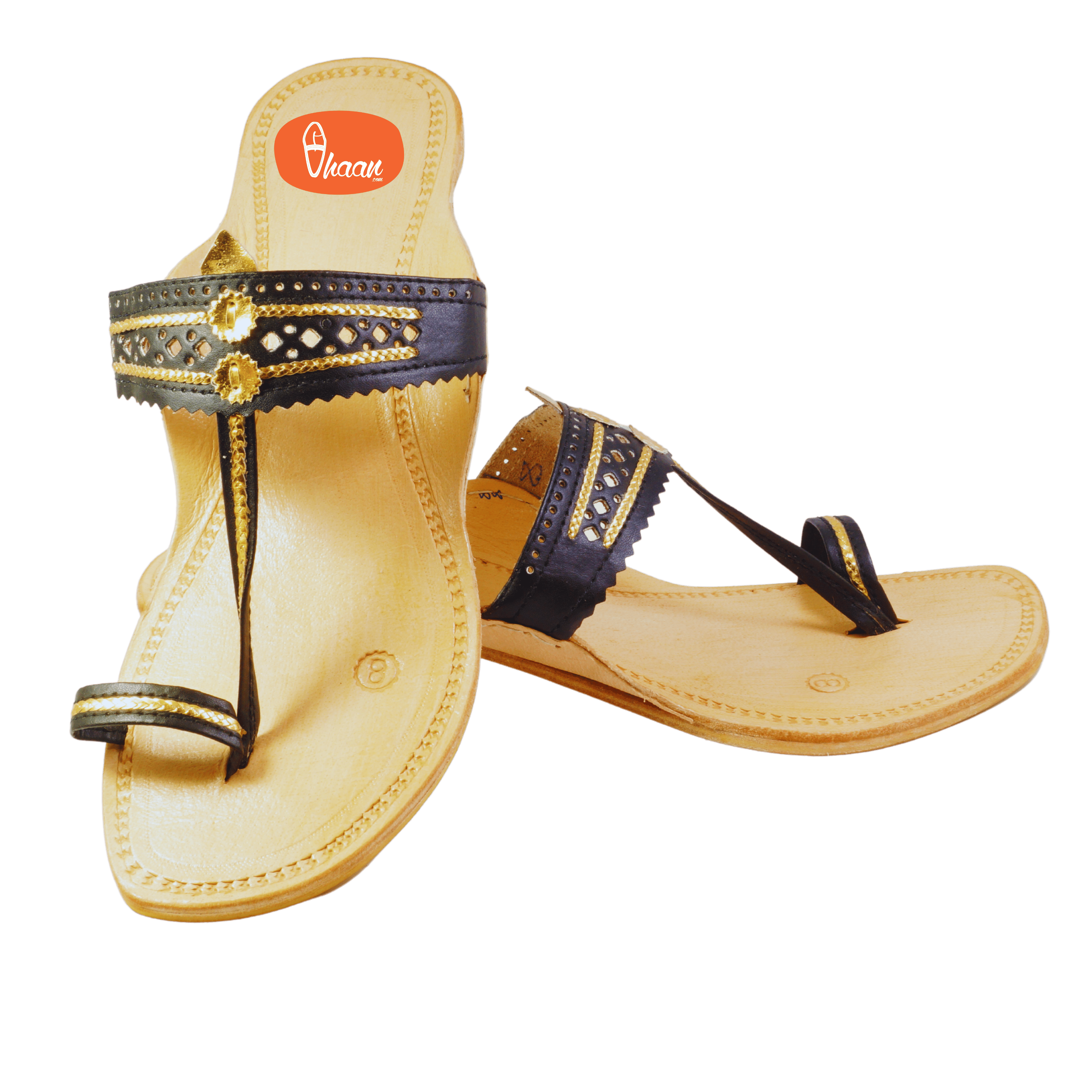 Black & Gold Color Soft Kolhapuri Chappal for women by vhaan