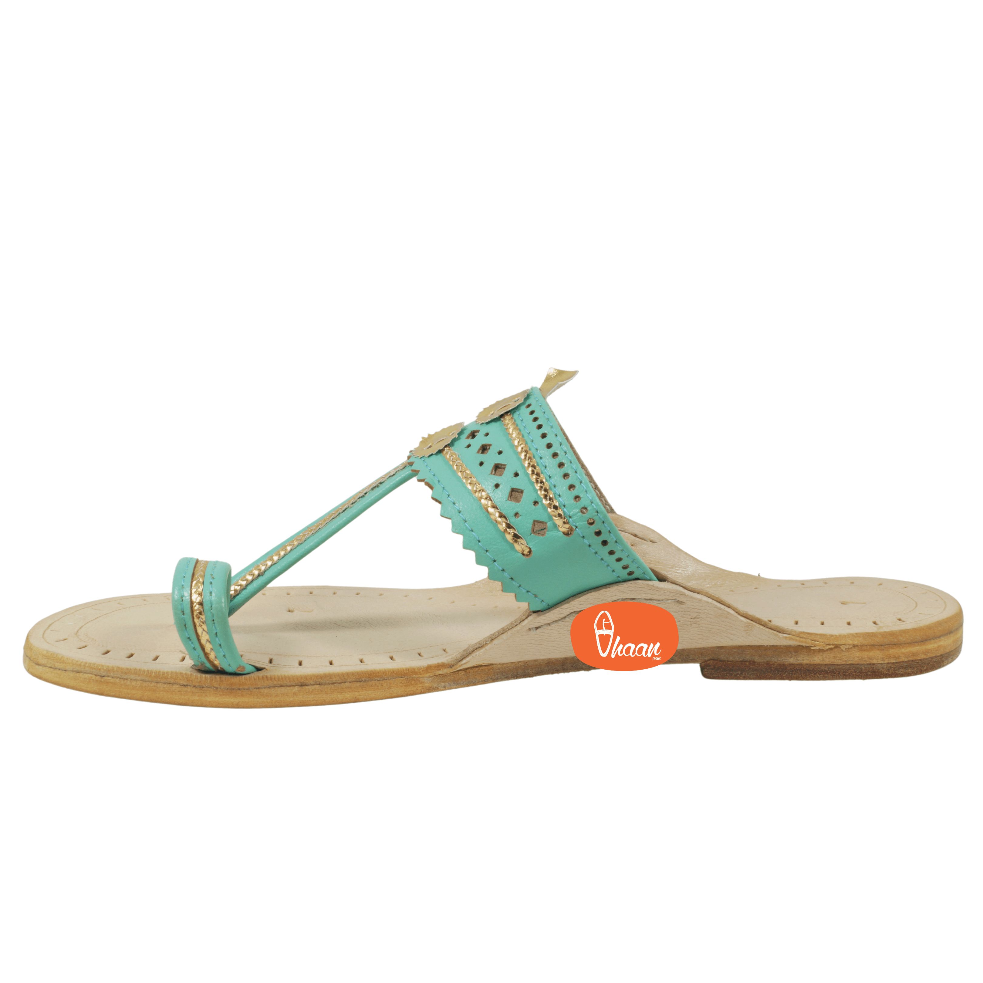 Sky Blue Pure Leather Ladies Kolhapuri by Vhaan