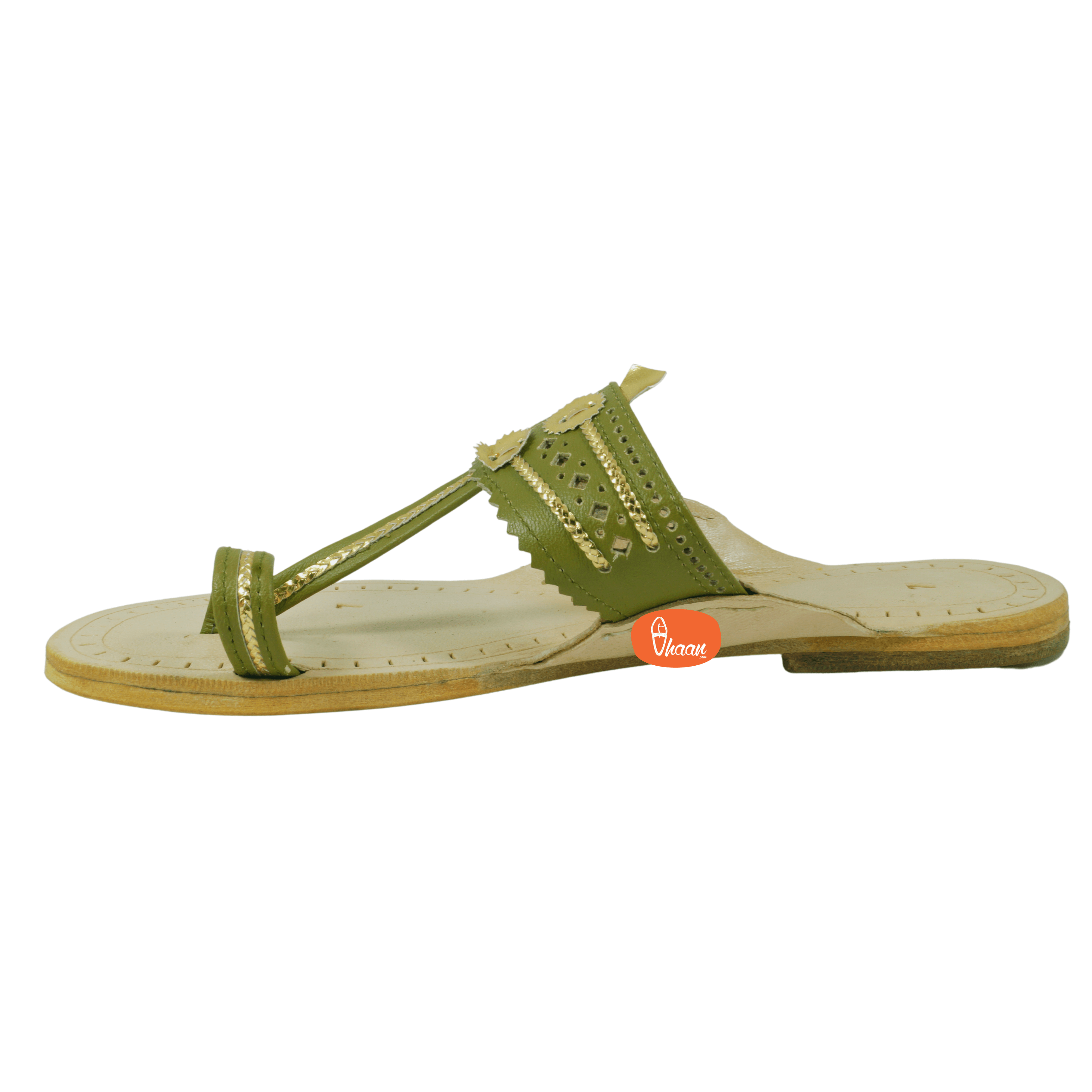 Olive Green Pure Leather Ladies Kolhapuri by Vhaan