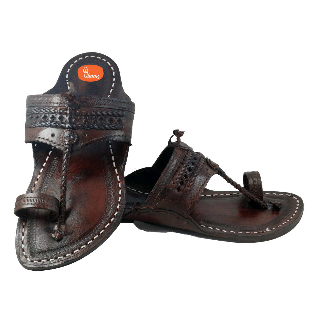 Single wadi Dark Brown Pure Leather Kapashi Kolhapuri Chappal For Men | Vhaan