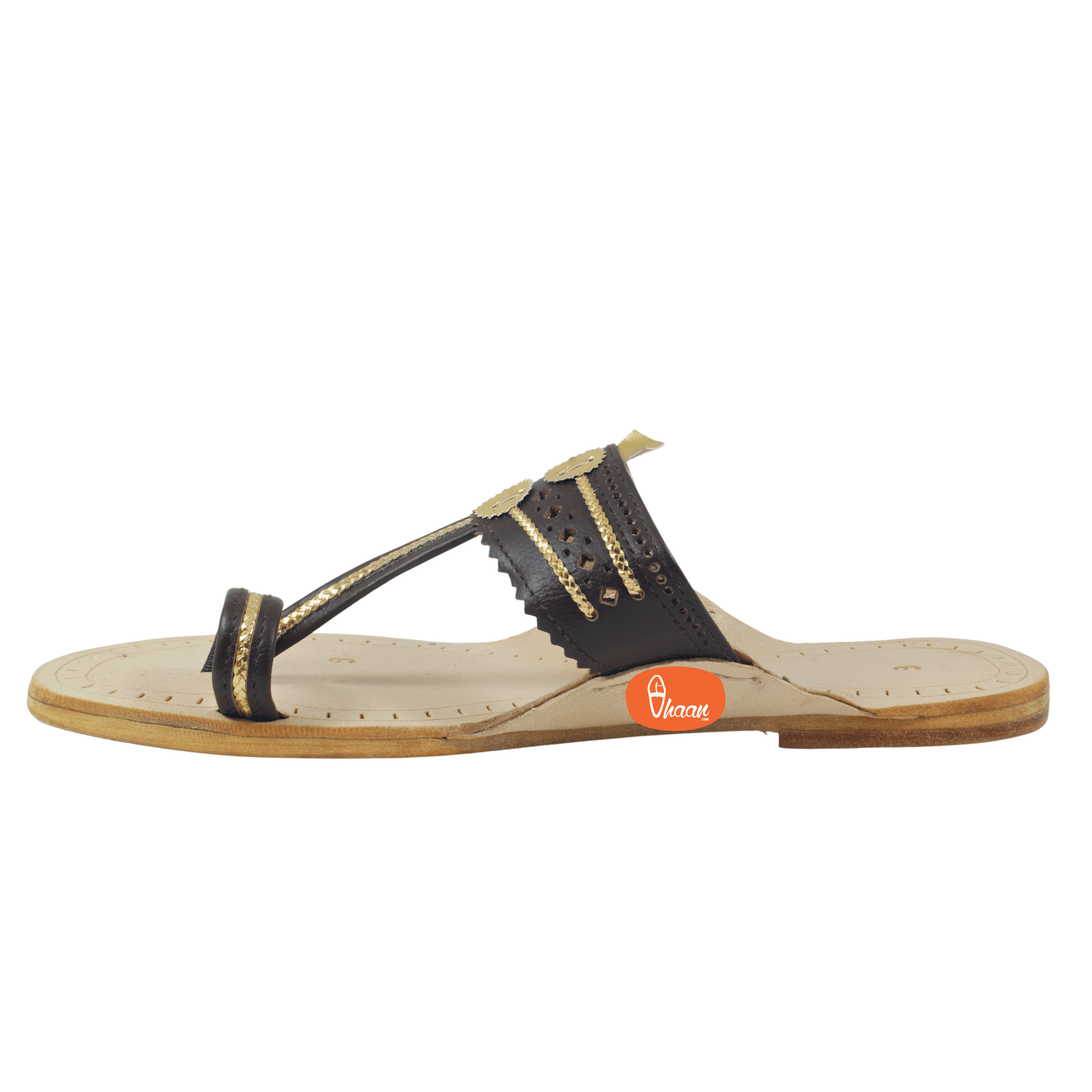 Dark Brown Pure Leather Ladies Kolhapuri by Vhaan