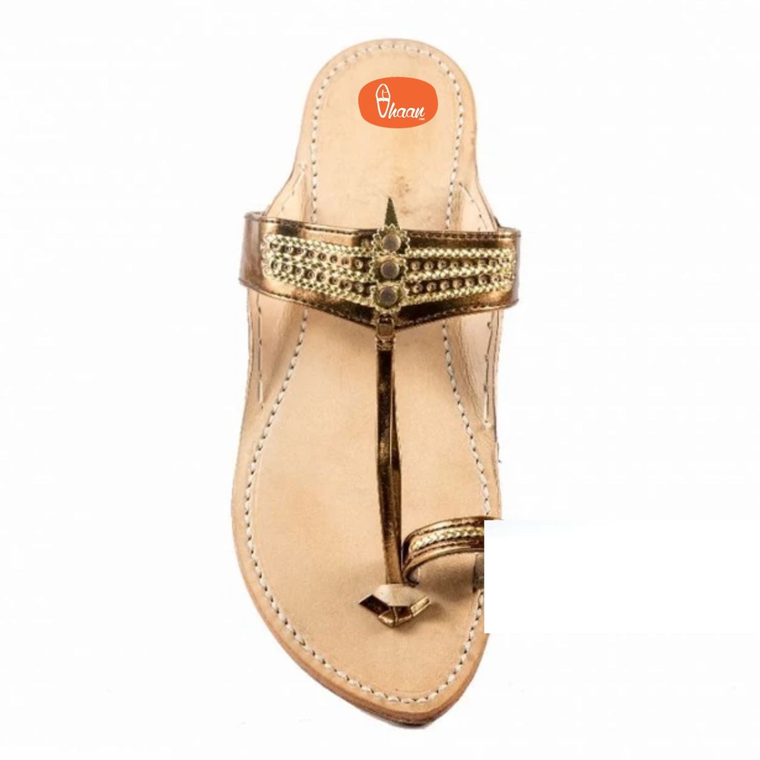 Angthapatti Box Heel Kolhapuri Chappal For Women - Gold