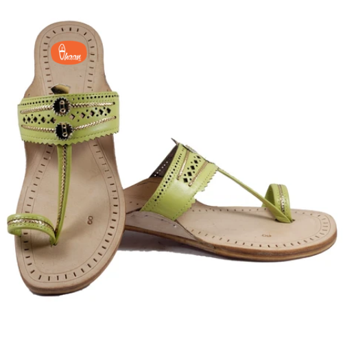 Flat Kolhapuri Chappal for Ladies Pastel green color