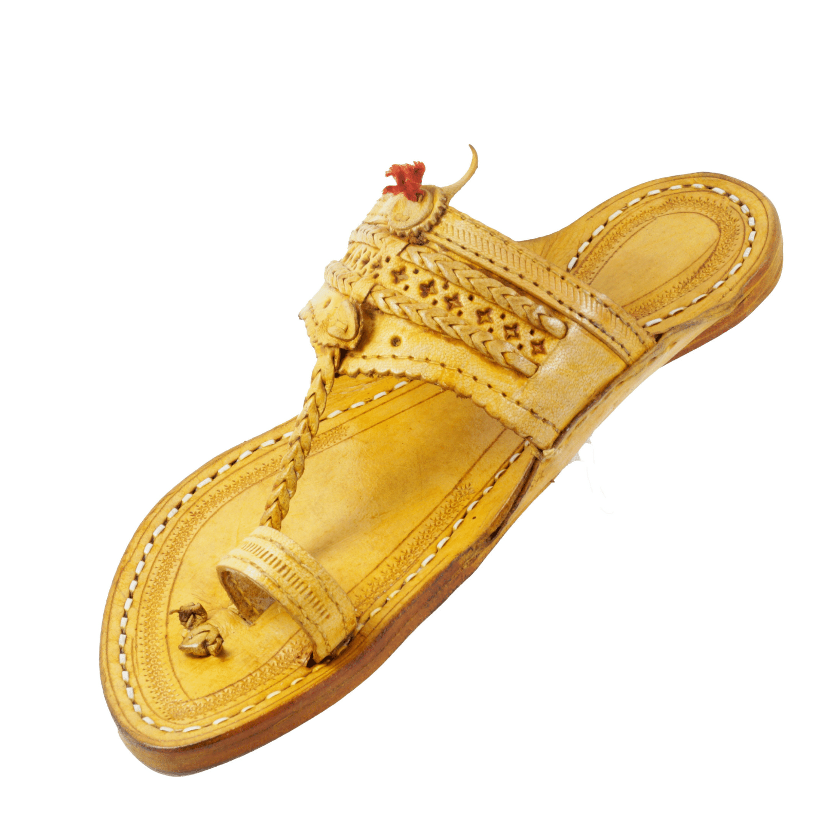 Single wadi Yellow Pure Leather Kapashi Kolhapuri Chappal For Men | Vhaan