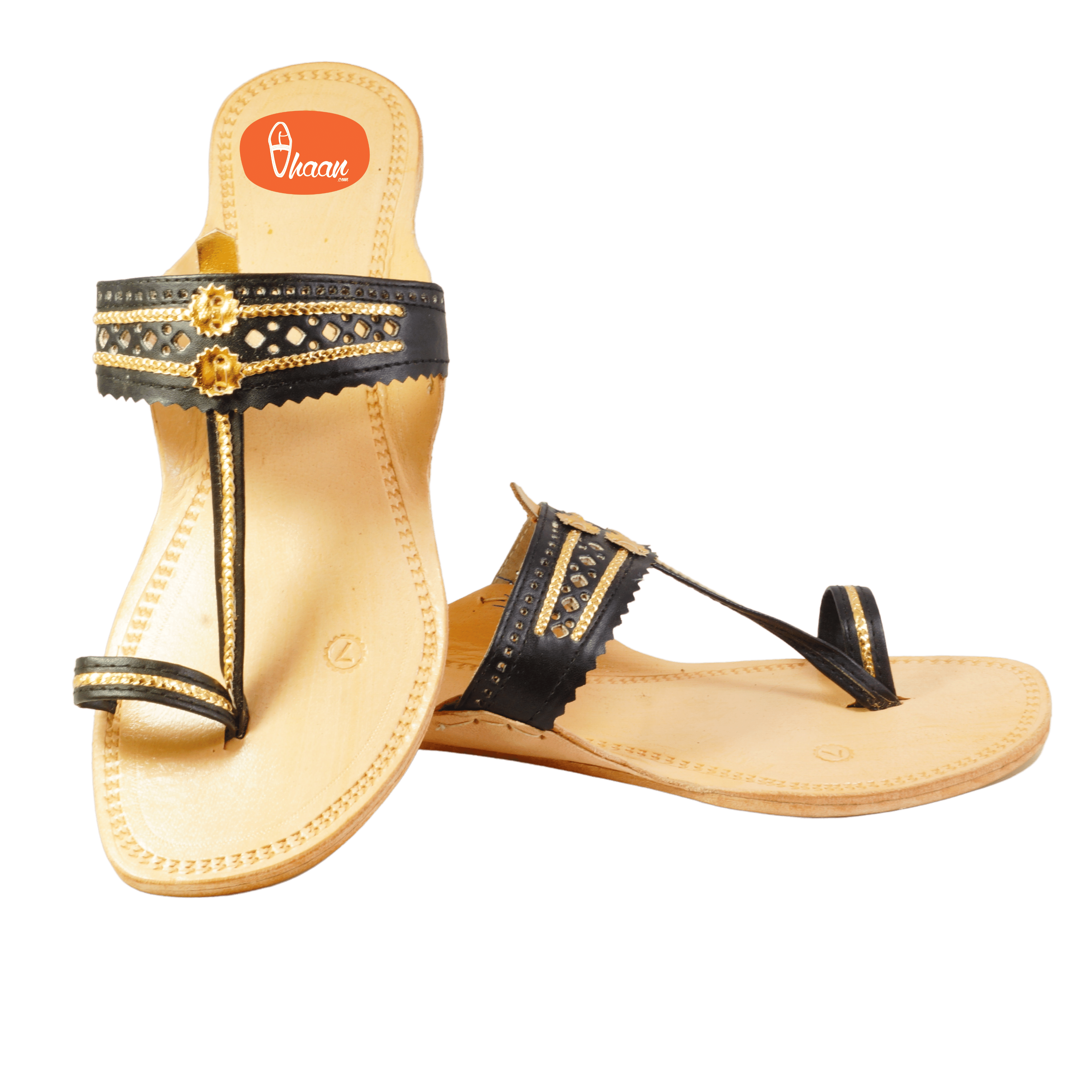 Black & Gold Color Soft Kolhapuri Chappal for women by vhaan