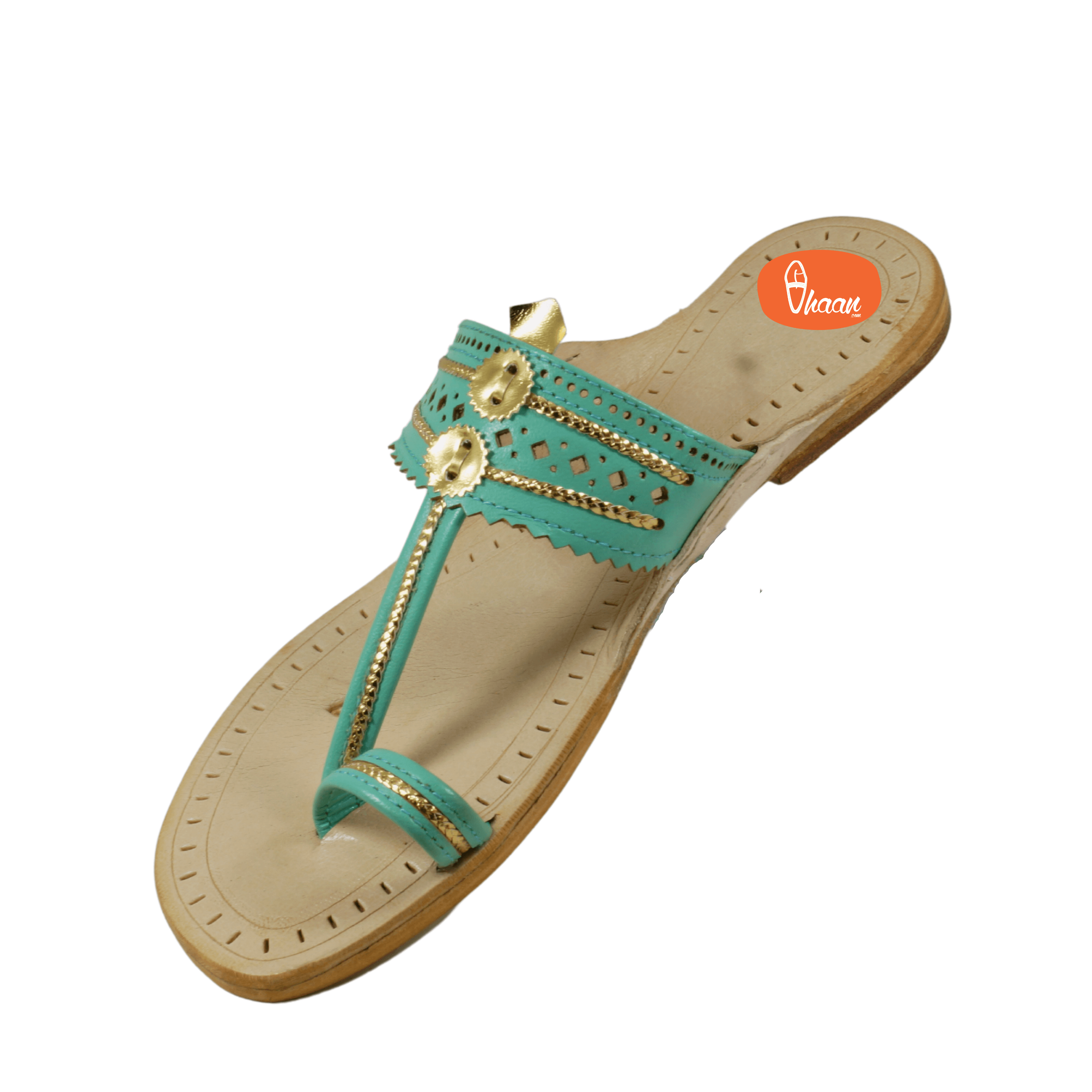 Sky Blue Pure Leather Ladies Kolhapuri by Vhaan