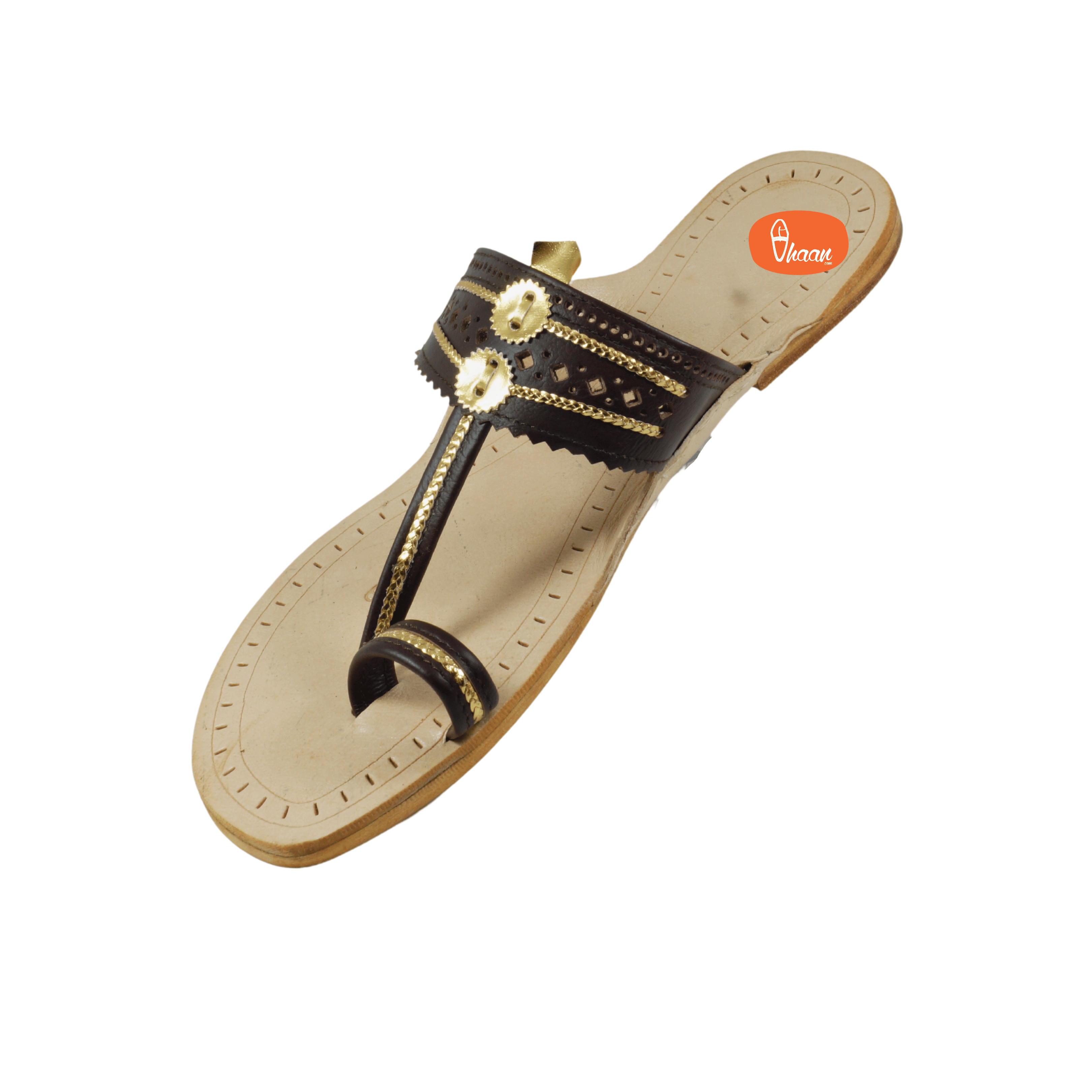 Dark Brown Pure Leather Ladies Kolhapuri by Vhaan