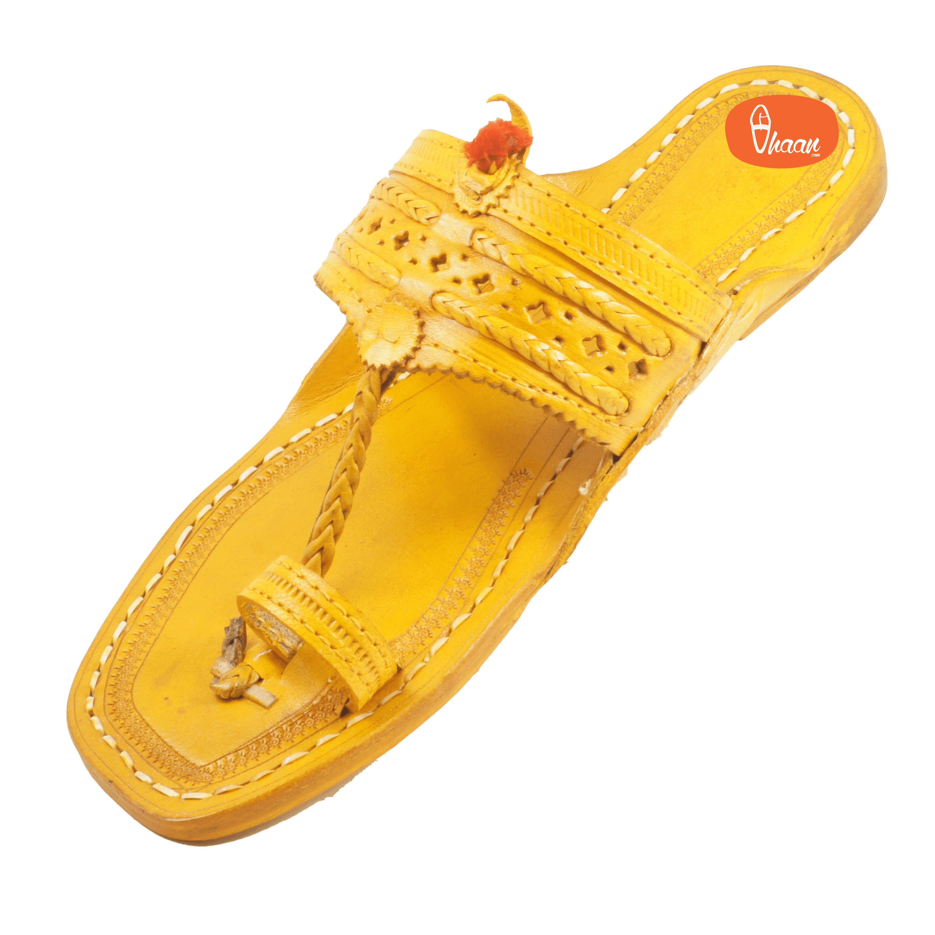 Original yellow handstitched kolhapuri chappal for men