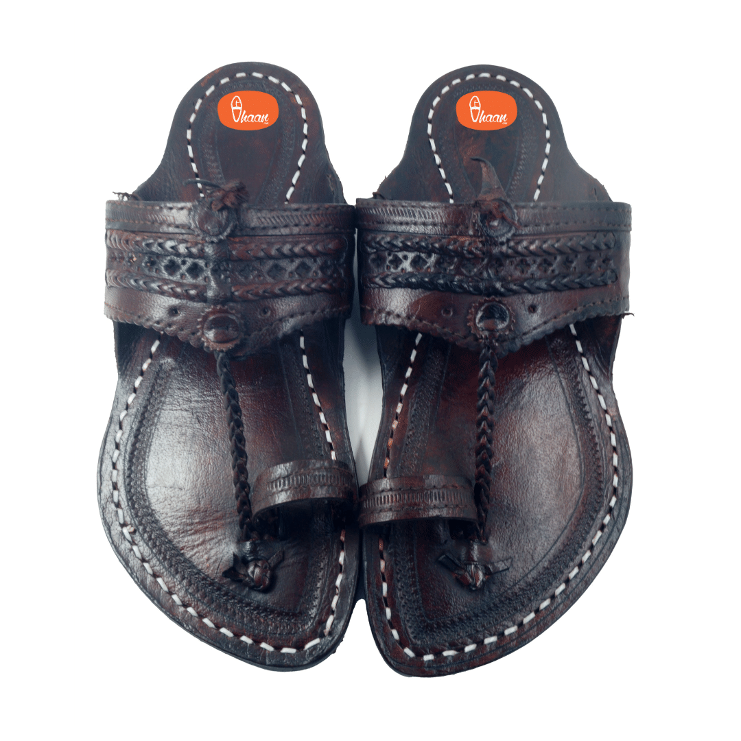 Single wadi Dark Brown Pure Leather Kapashi Kolhapuri Chappal For Men | Vhaan