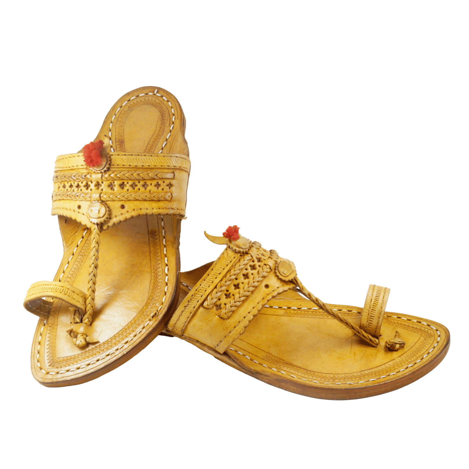 Single wadi Yellow Pure Leather Kapashi Kolhapuri Chappal For Men | Vhaan