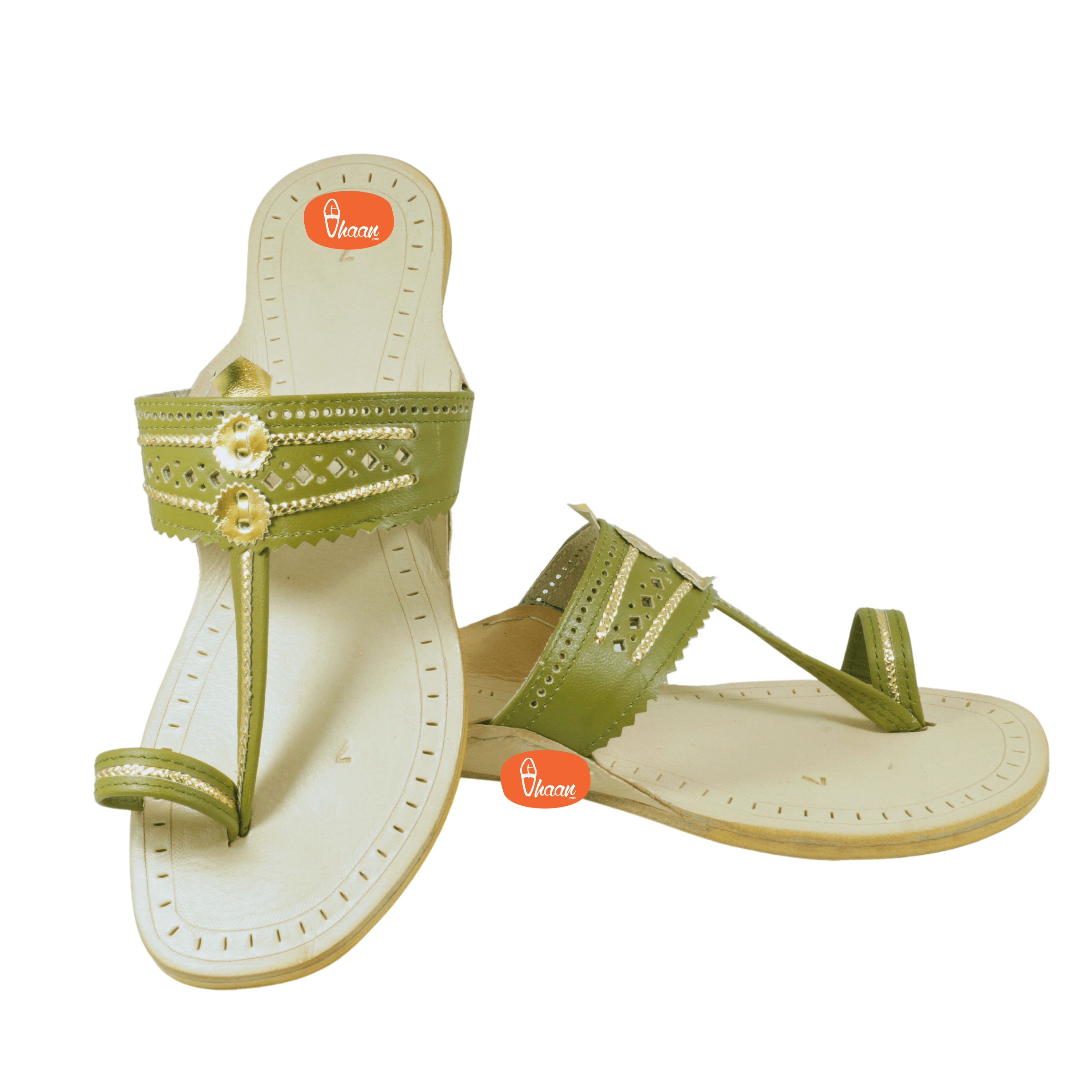 Olive Green Pure Leather Ladies Kolhapuri by Vhaan