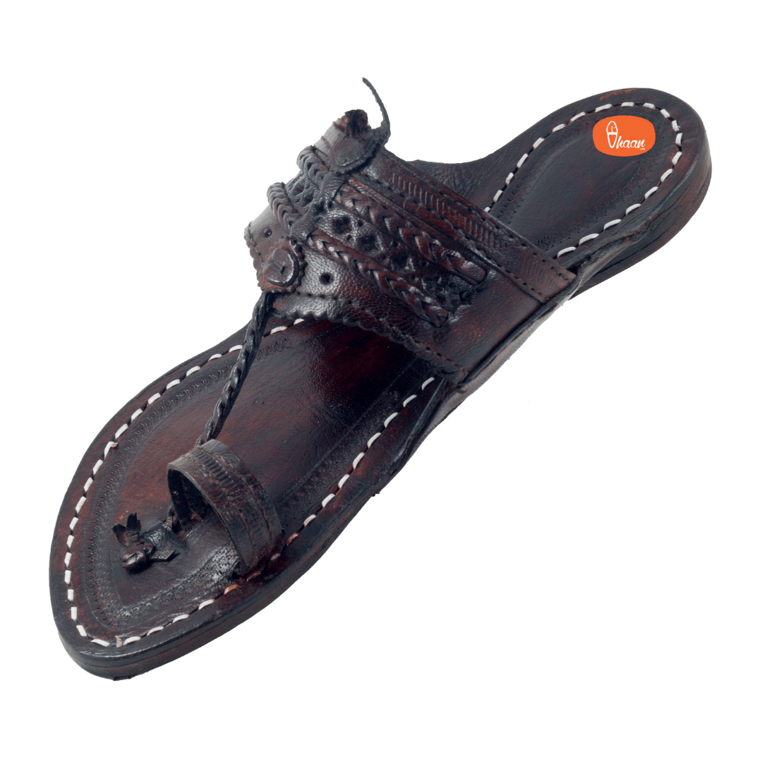 Single wadi Dark Brown Pure Leather Kapashi Kolhapuri Chappal For Men | Vhaan