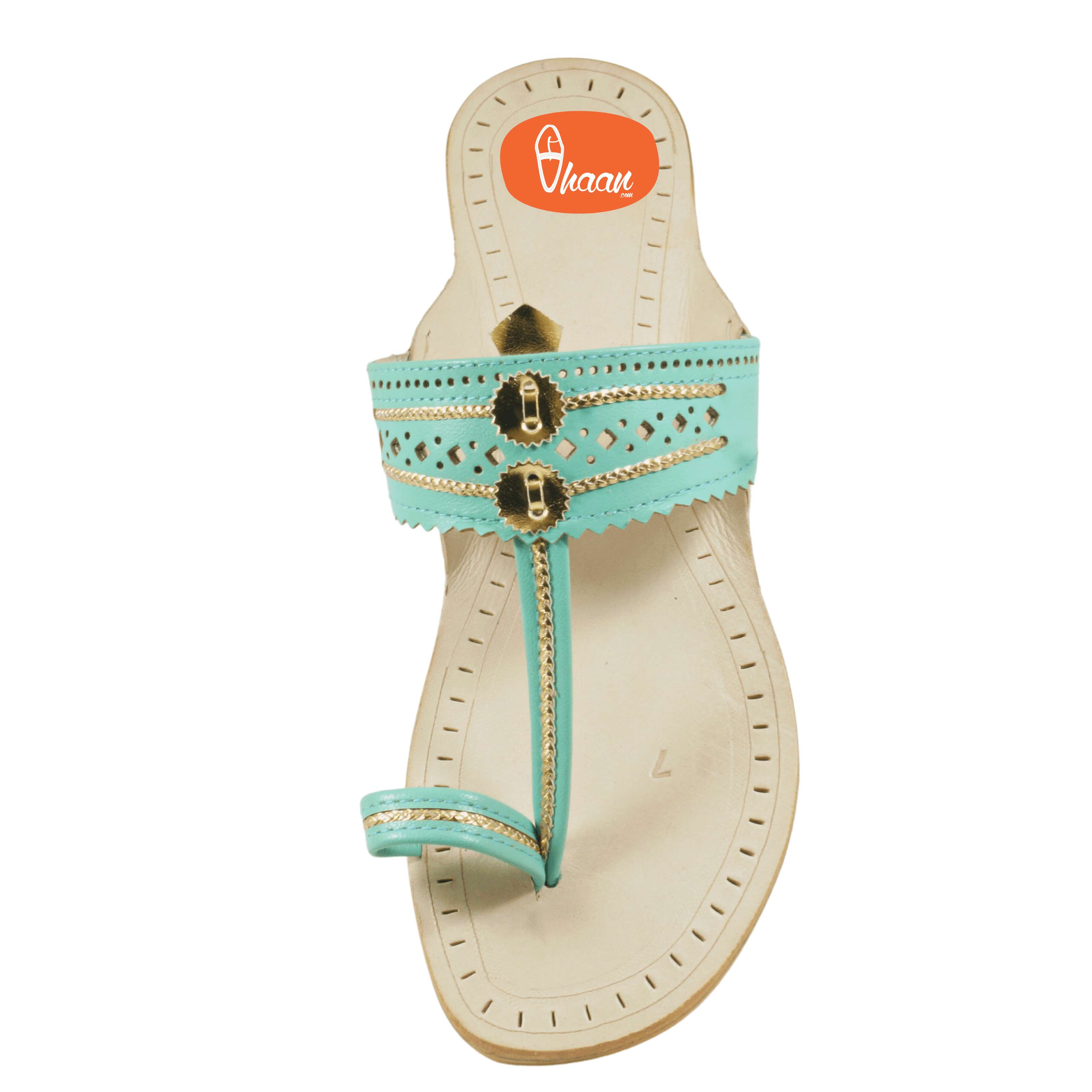 Sky Blue Pure Leather Ladies Kolhapuri by Vhaan