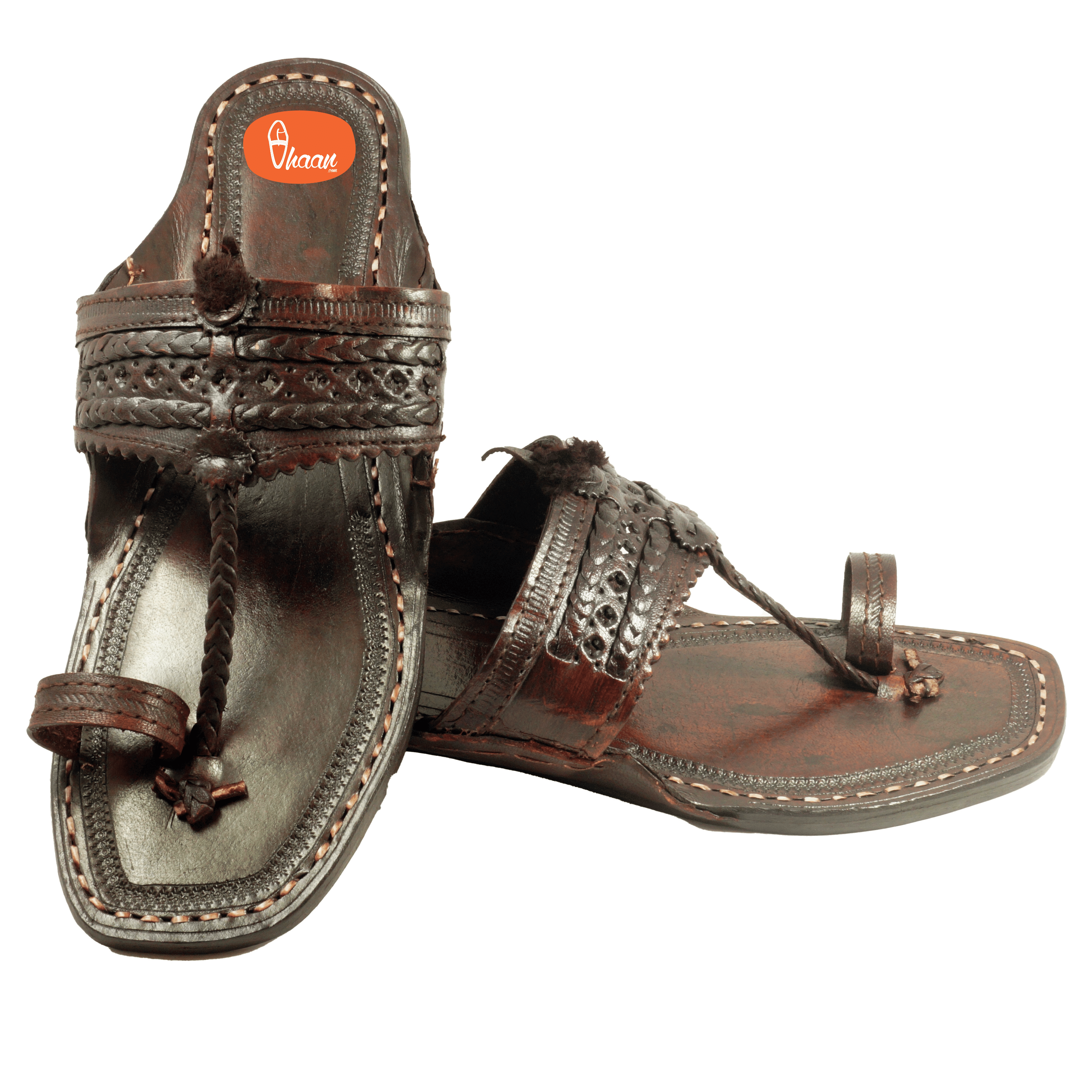 Original Dark Brown Pure Leather Moja shape Handstitched Kolhapuri Chappal For Men | Vhaan