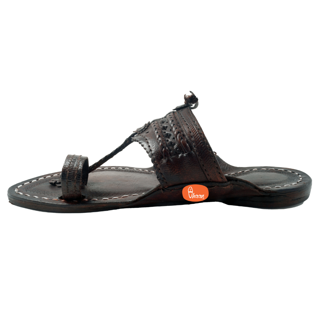 Single wadi Dark Brown Pure Leather Kapashi Kolhapuri Chappal For Men | Vhaan