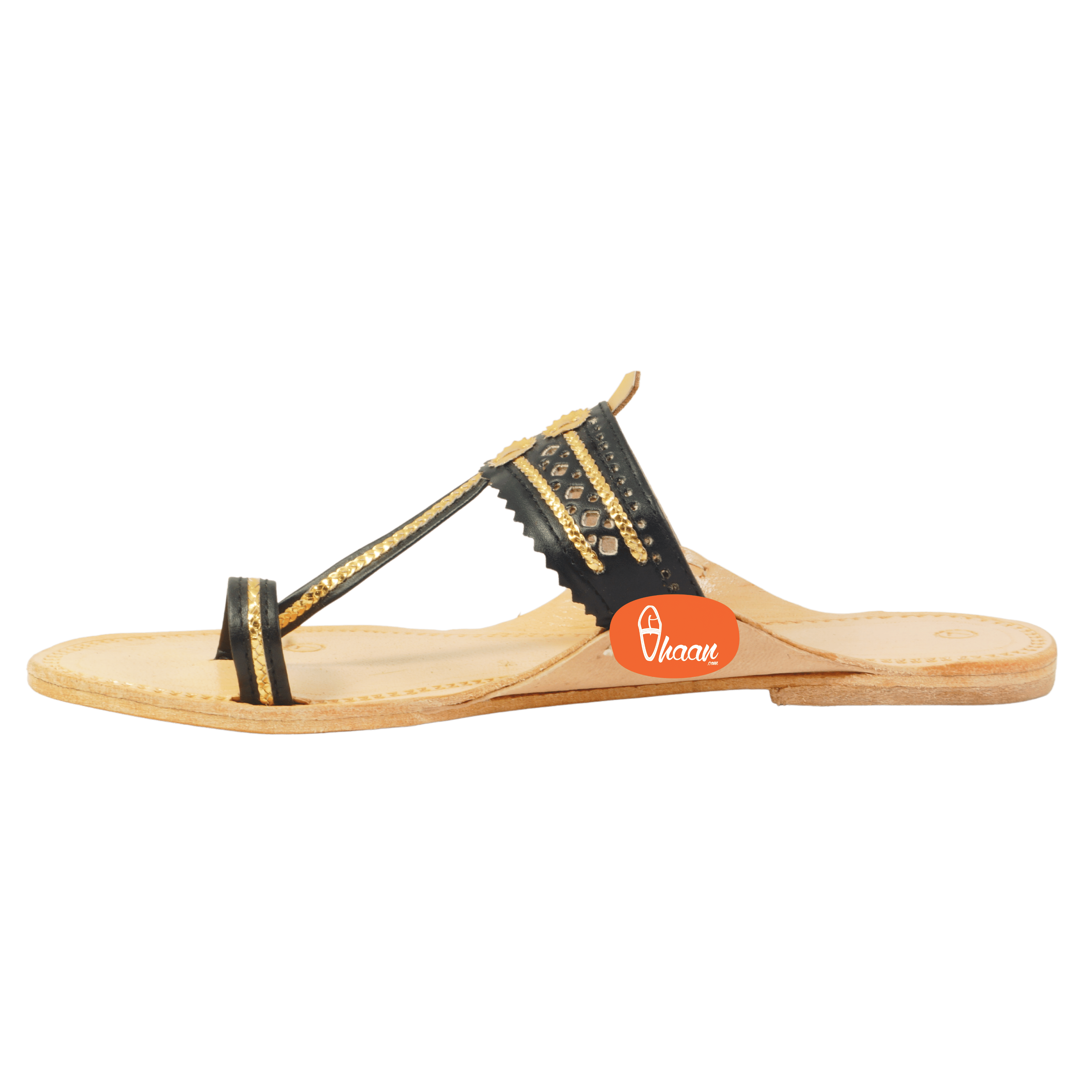 Black & Gold Color Soft Kolhapuri Chappal for women by vhaan