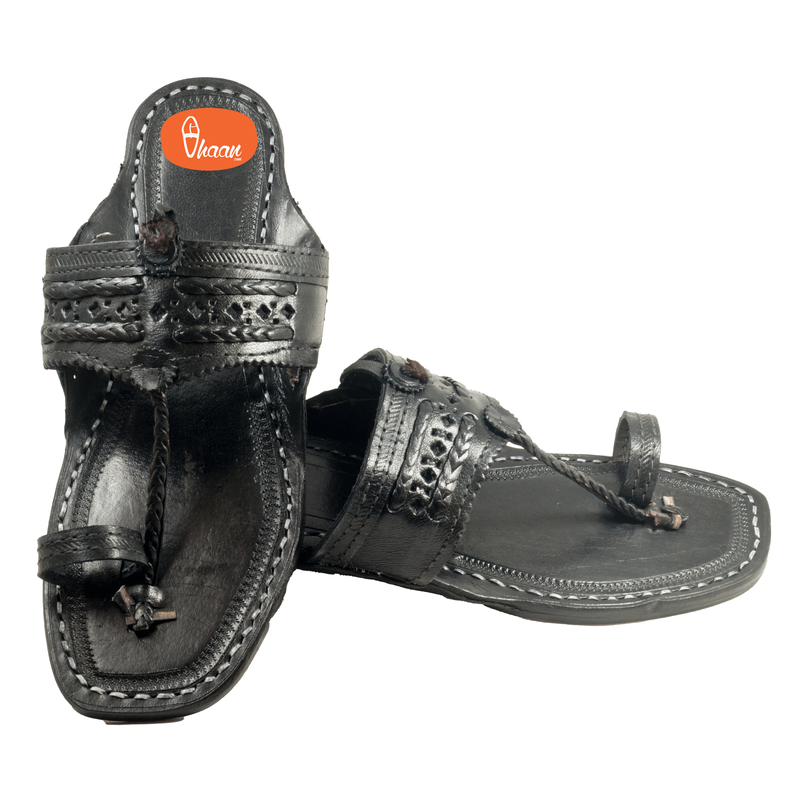 Original black handstitched kolhapuri chappal for men