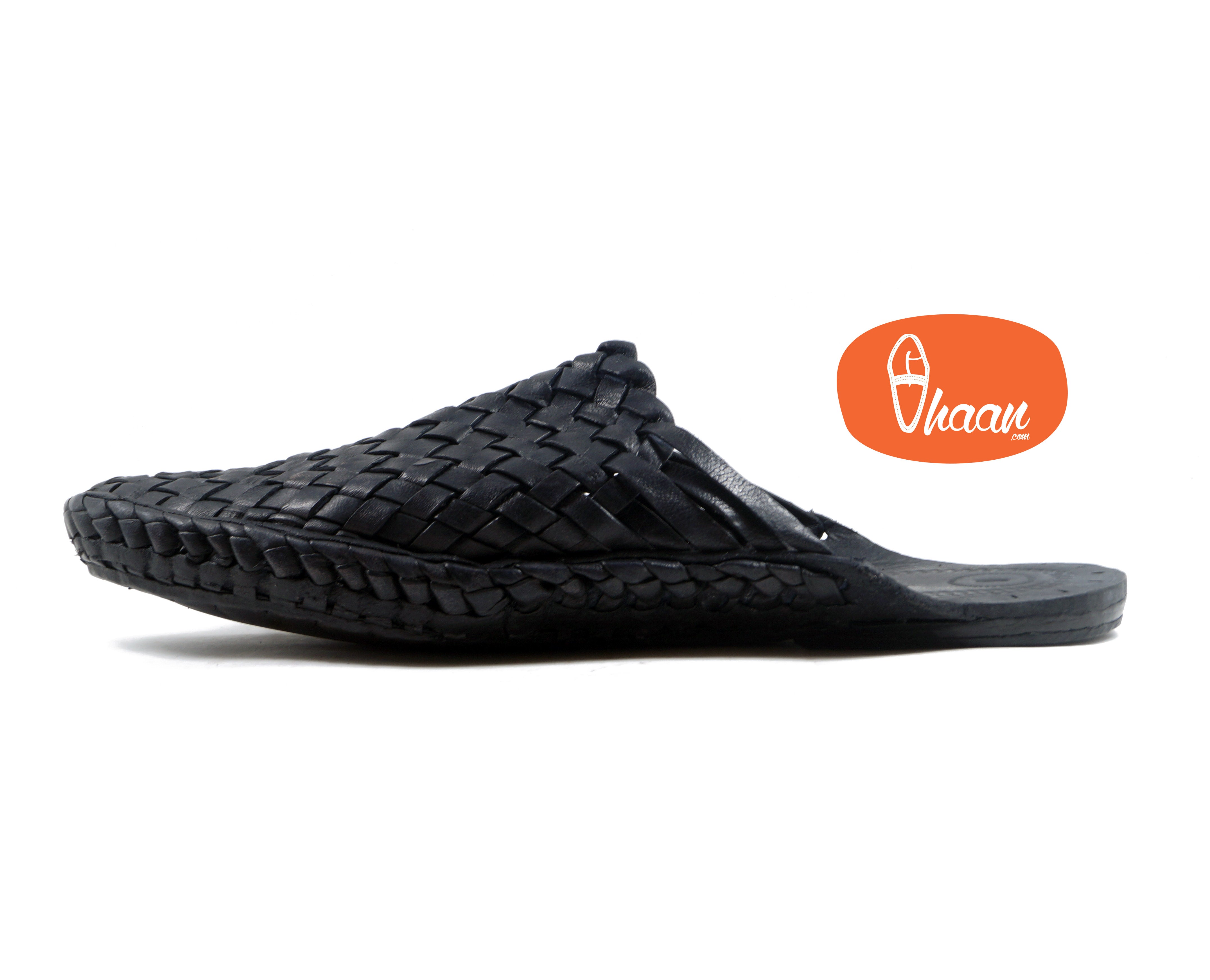 Black Color Handstitched Half Net Sleep on kolhapuri chappal for men-vhaanfootwear-6-vhaanfootwear