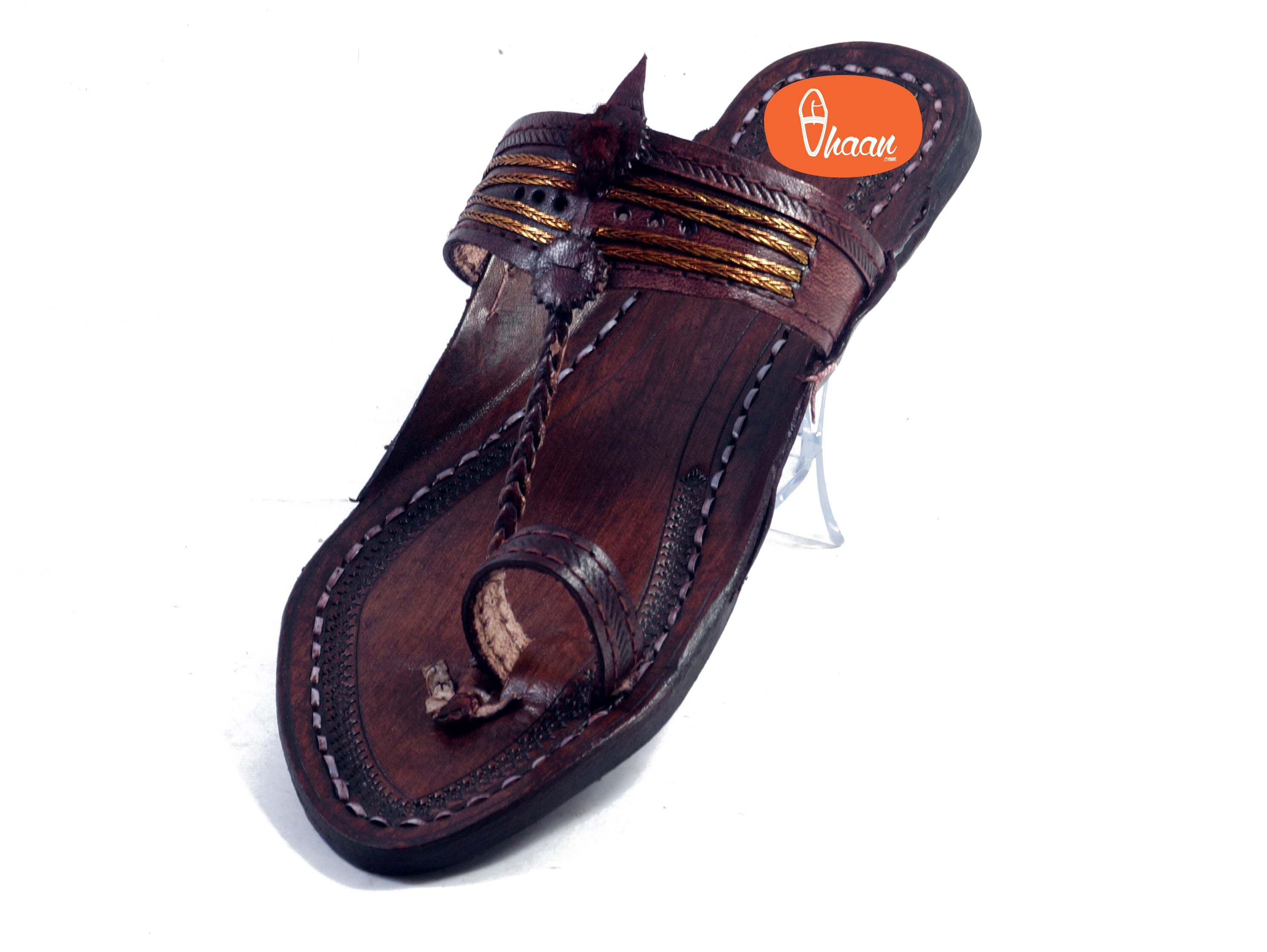 Dark Brown, Red Gonda Ladies Kolhapuri Chappal