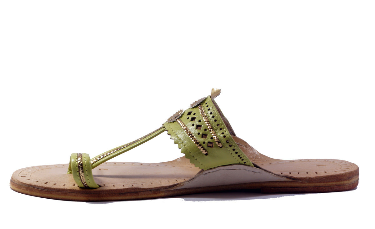Flat Kolhapuri Chappal for Ladies Pastel green color