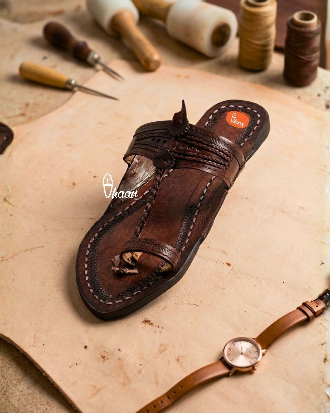 Lal Gonda Dark Brown Traditional Ladies Kolhapuri Chappal by Vhaan Ethnic Craft