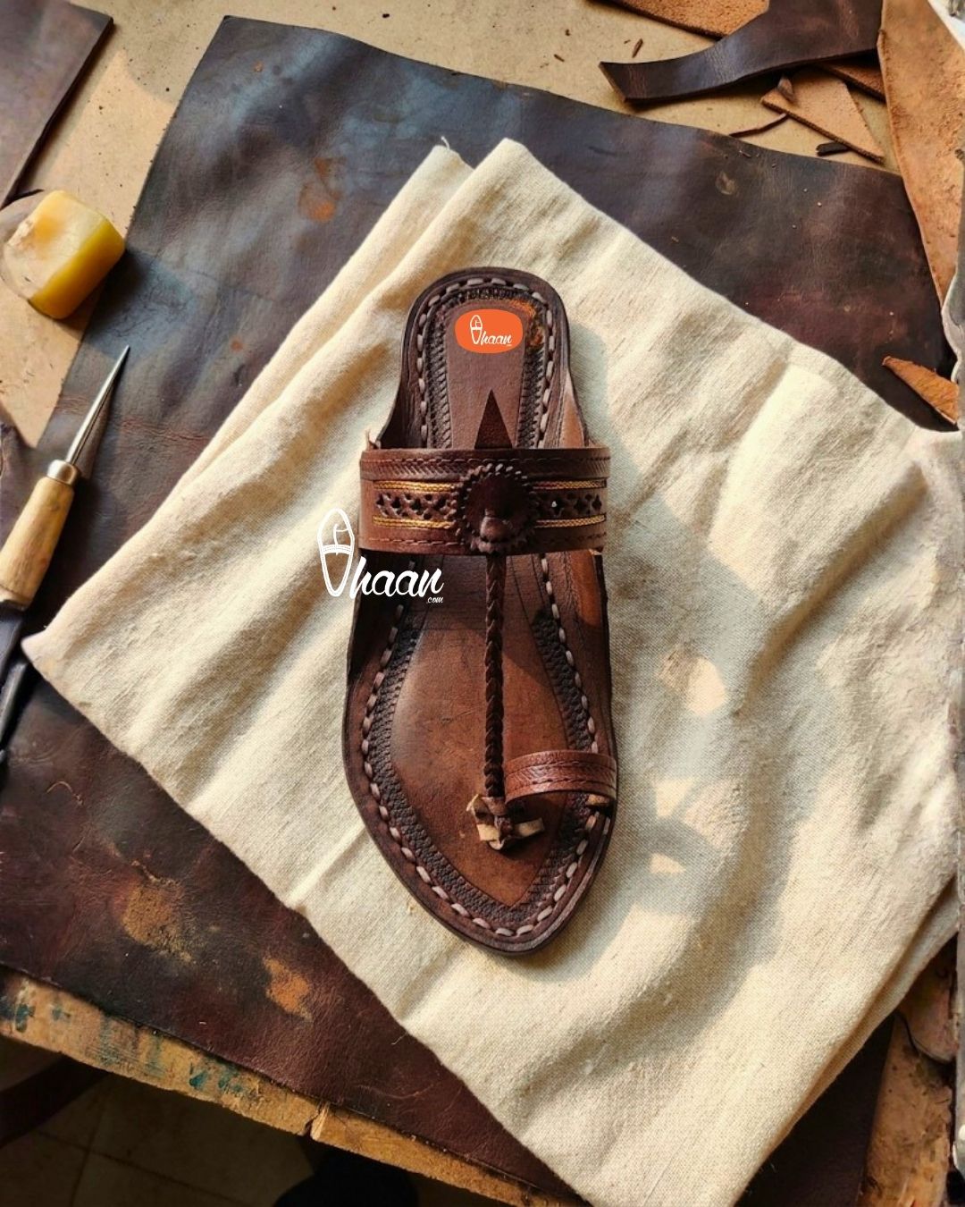 Golden Weni Dark Brown Traditional Ladies Kolhapuri Chappal by Vhaan Ethnic Craft
