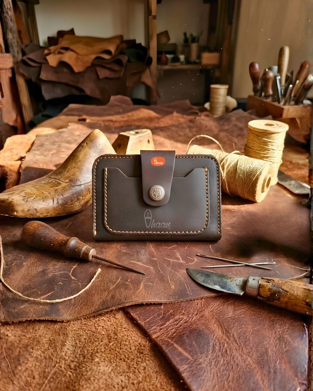 Elysian Handcrafted Organic Leather Bifold Card Holder by Vhaan Ethnic Craft
