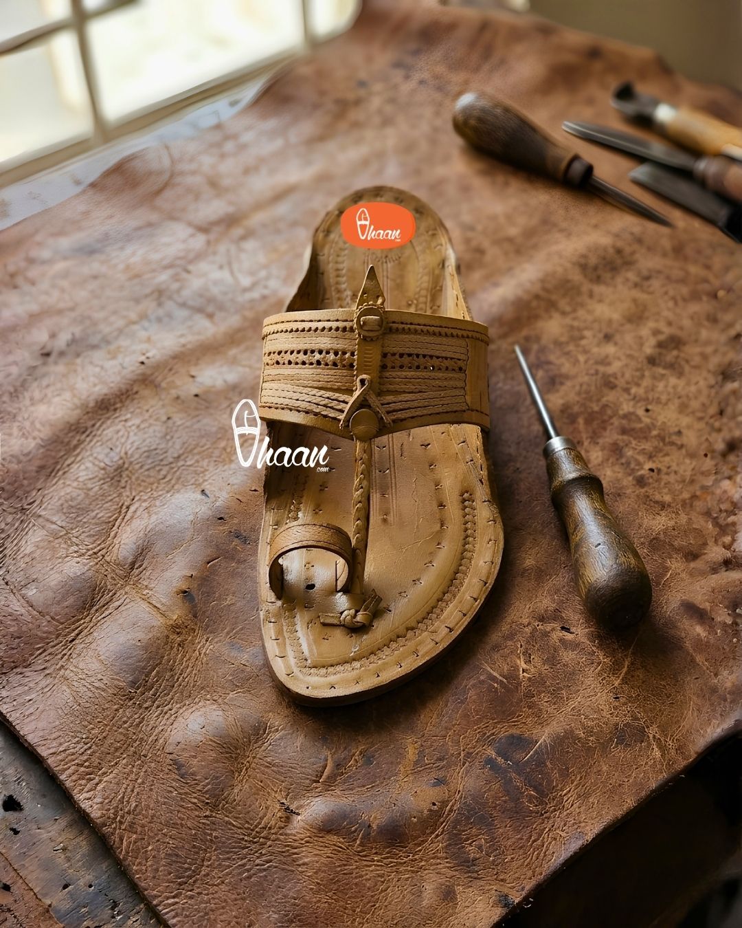 Handcrafted Senapati Kapashi Kolhapuri Chappal for Men in Traditional Pure Leather Ethnic Design by Vhaan Ethnic Craft