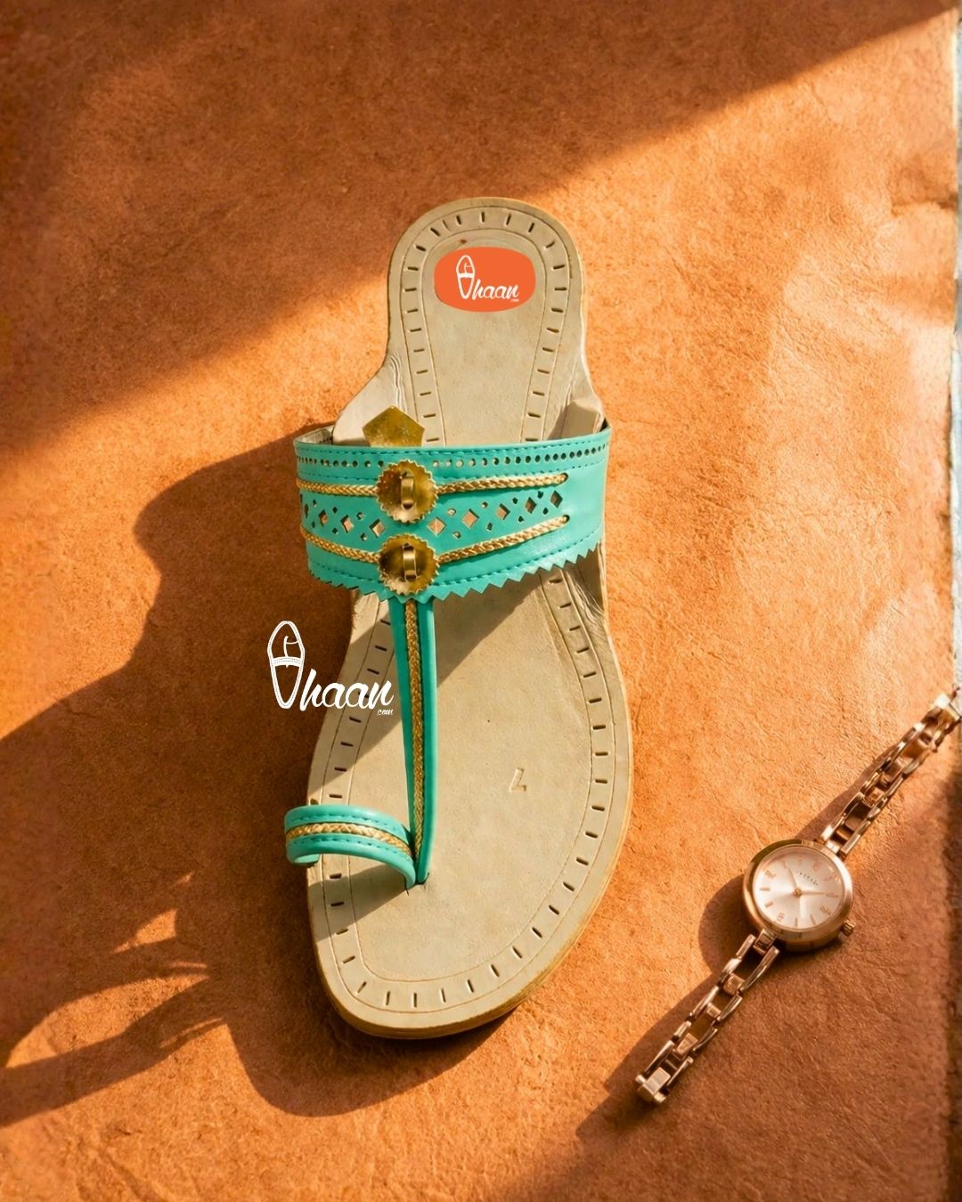 Sky Blue Pure Leather Ladies Kolhapuri Chappal by Vhaan Ethnic Craft