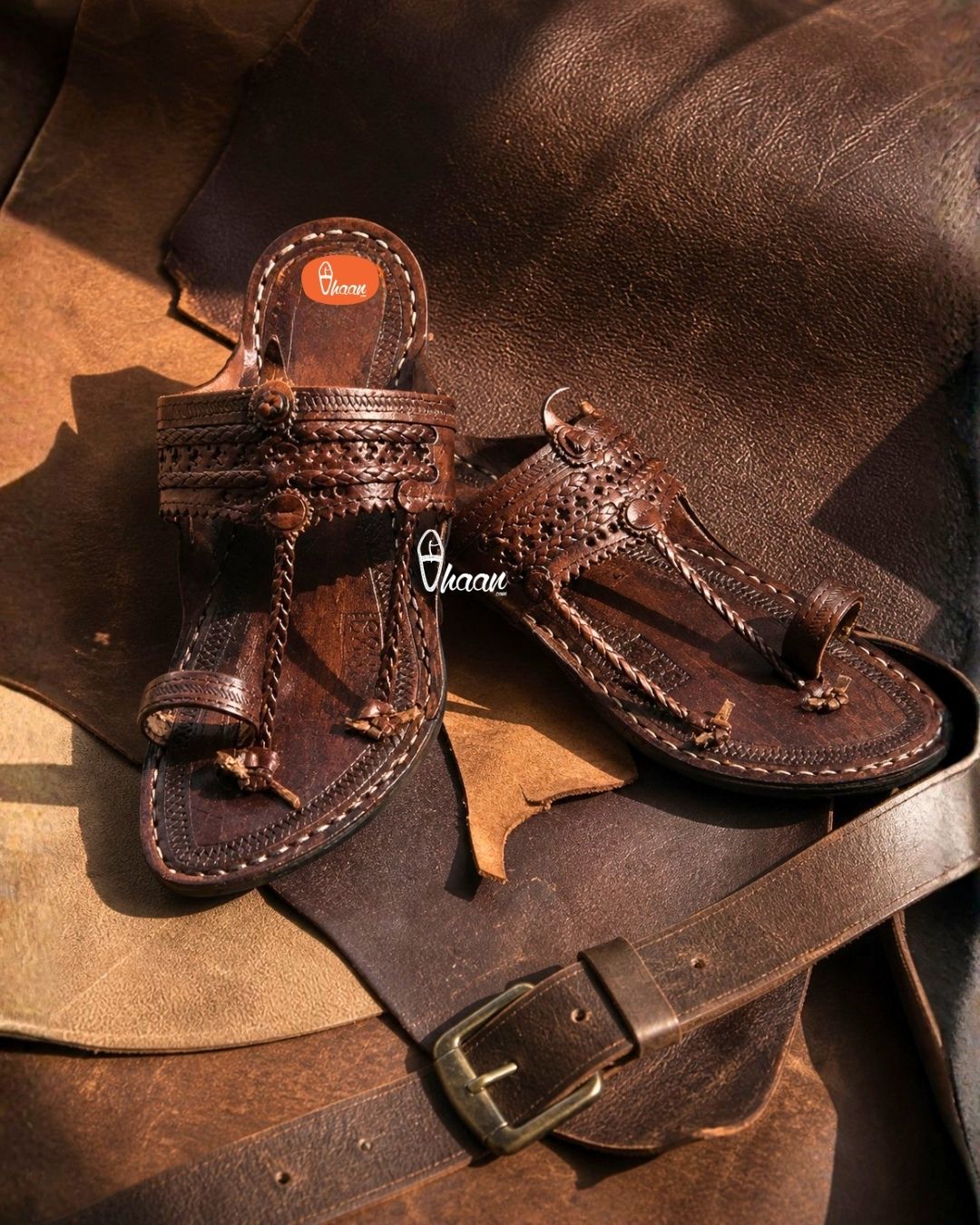 Handmade Authentic Dark Brown Leather Kolhapuri Chappal for Men by Vhaan Ethnic Craft