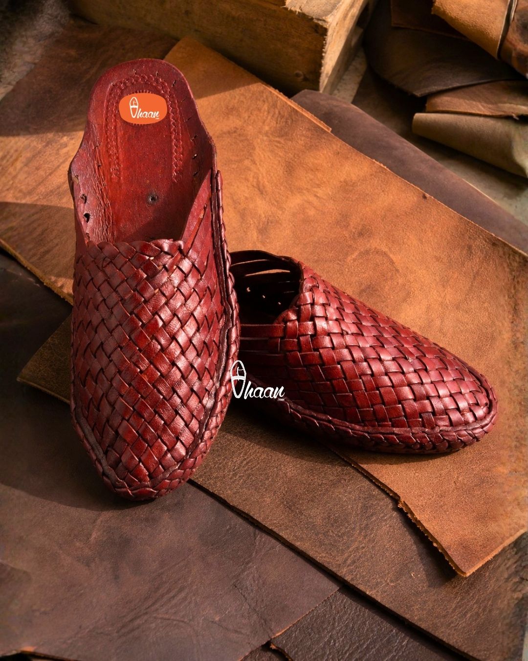 Red Color Slip-On Men’s Kolhapuri Chappal by Vhaan Ethnic Craft