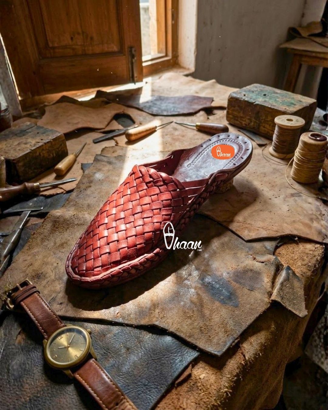 Red Color Slip-On Men’s Kolhapuri Chappal by Vhaan Ethnic Craft