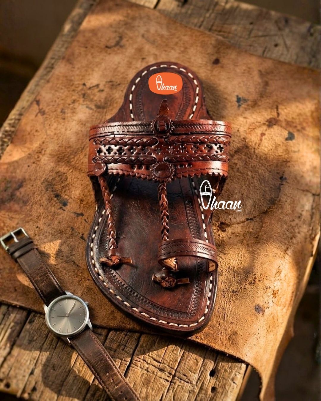 Handmade Authentic Dark Brown Leather Kolhapuri Chappal for Men by Vhaan Ethnic Craft