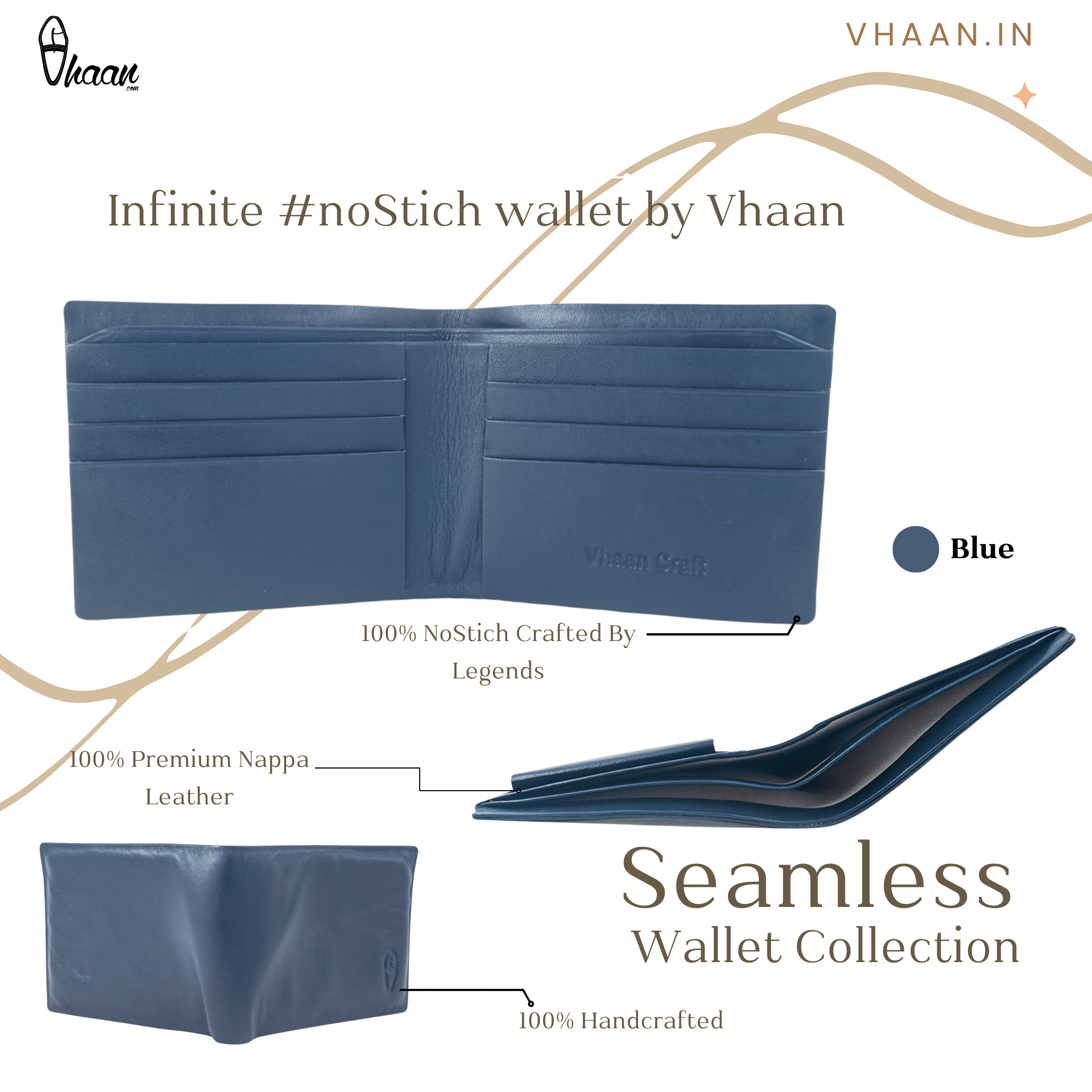 Seamless Elegance: RFID-Protected Stitchless NAPPA Leather Wallets - Blue