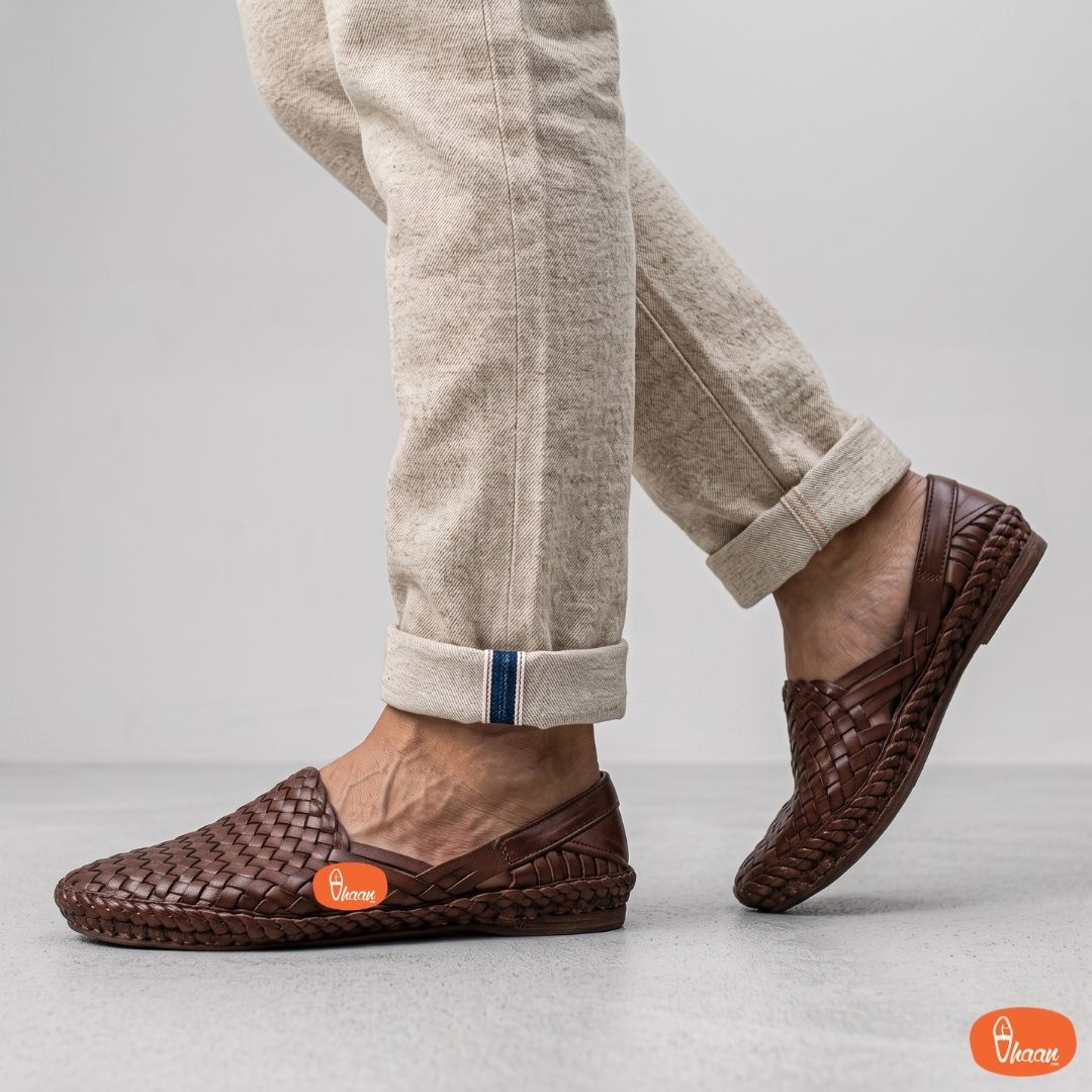 Mens Hand Woven  Full Net Shoes Dark Brown Color