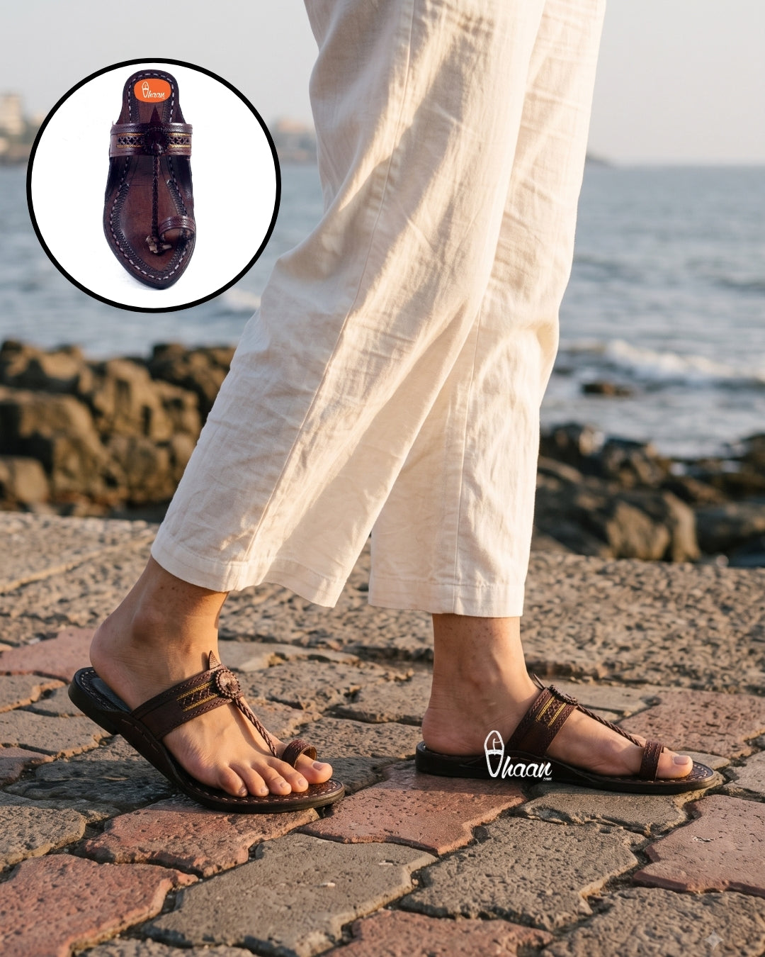 Golden Weni  Dark Brown Ladies Kolhapuri Chappal