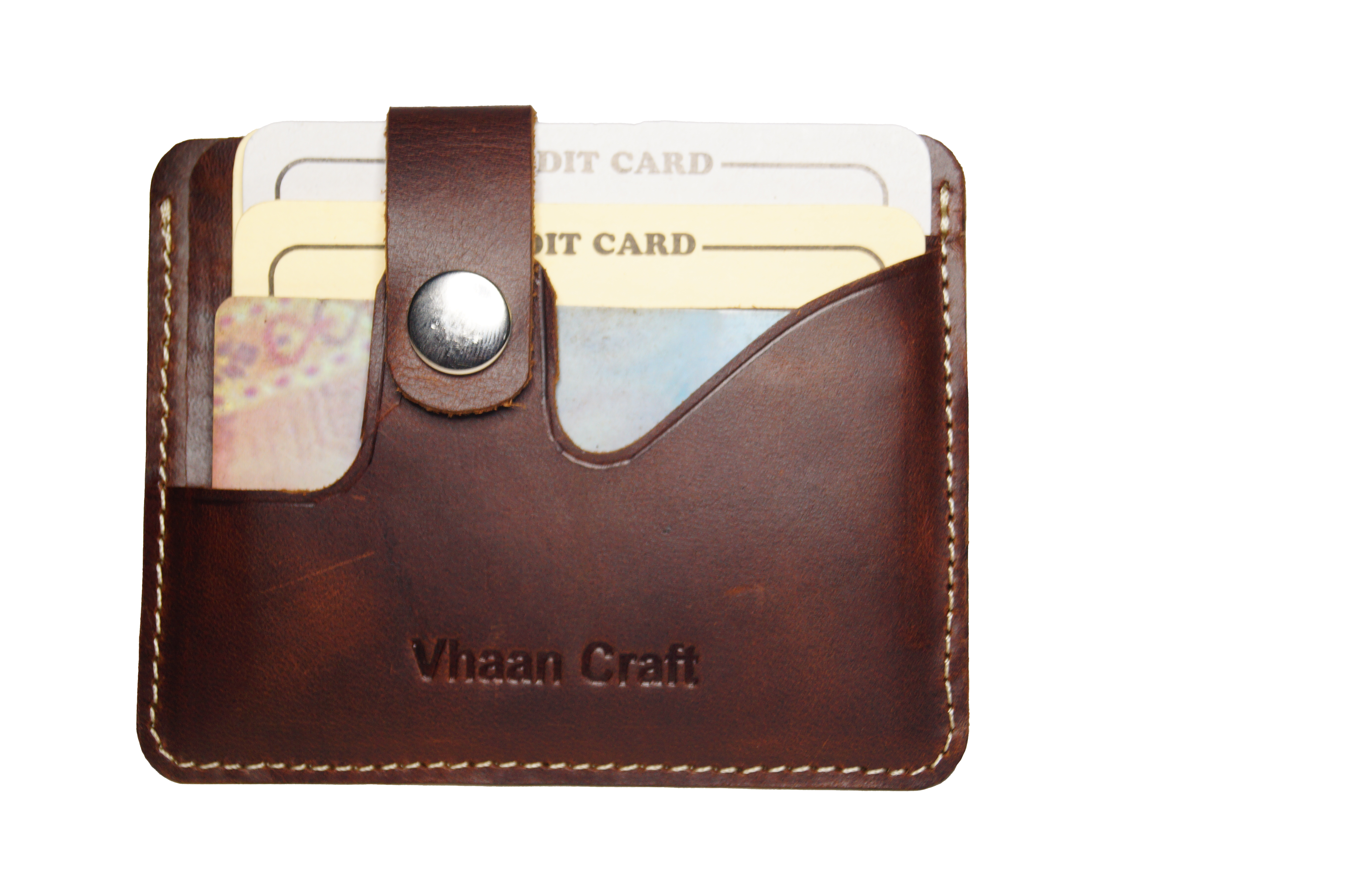 Vhaan's Heritage Oil Pulled Up Leather Card Holder - Dark Brown Shade